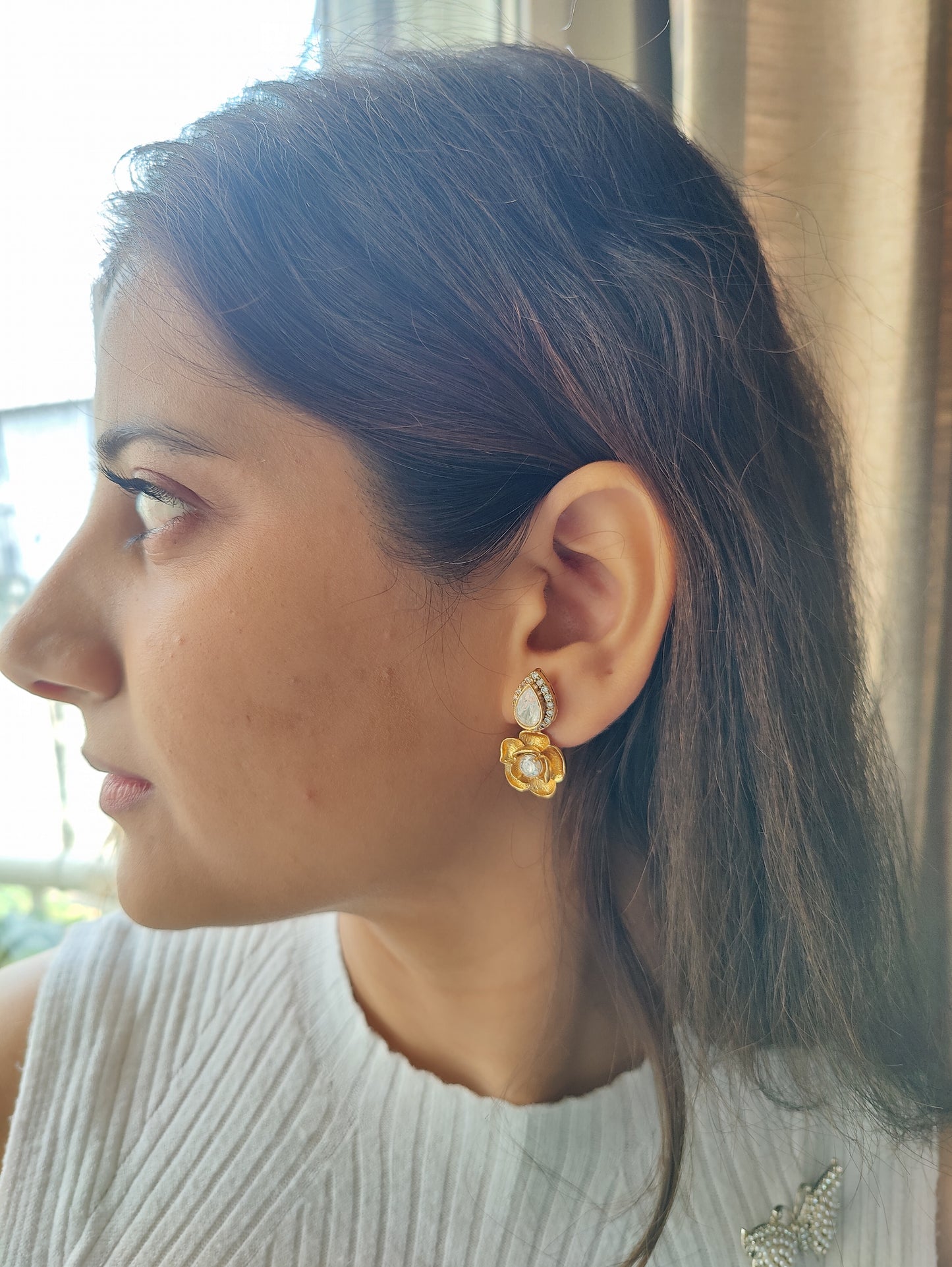 Moissanite studs with flower drops