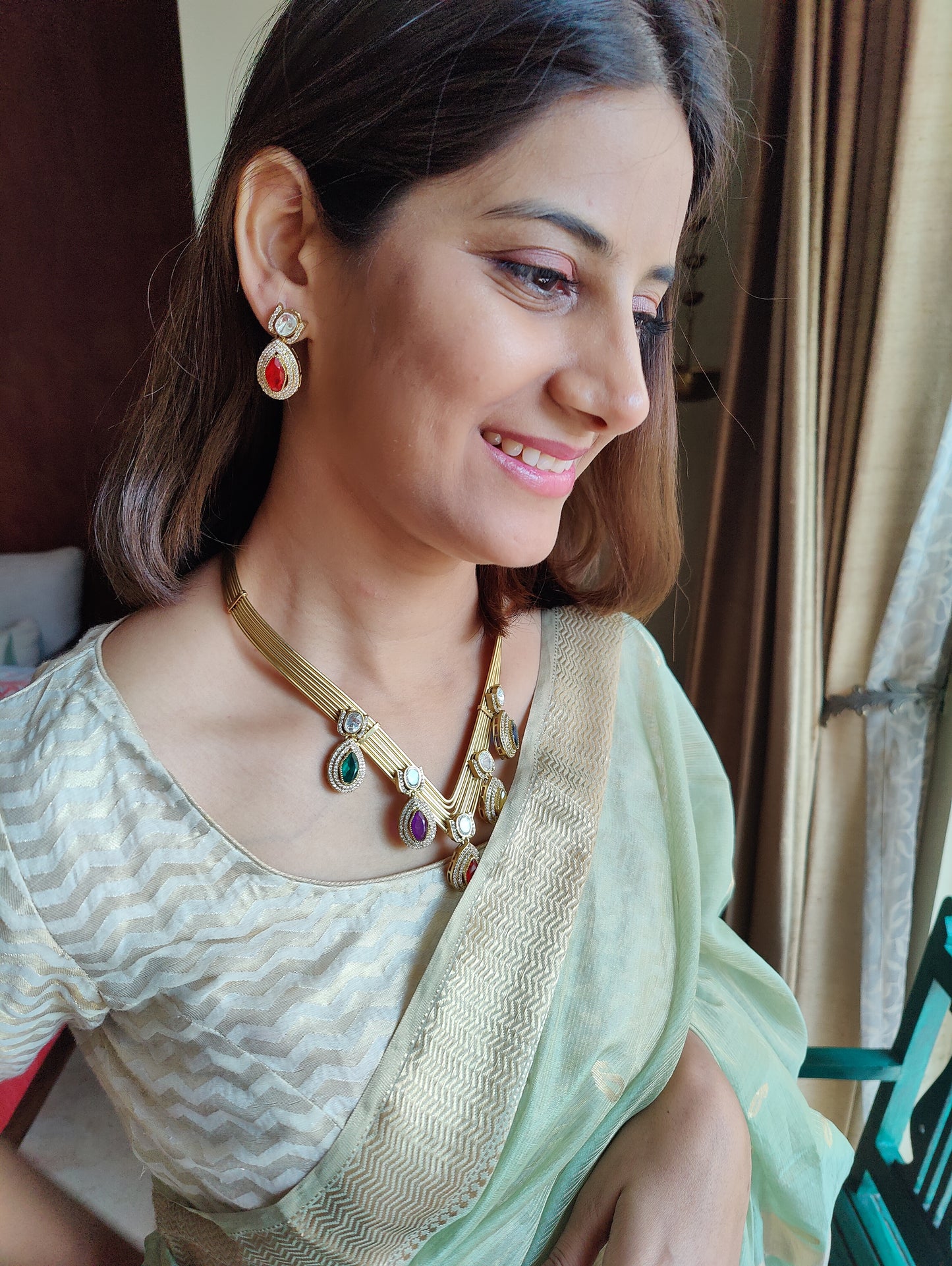 Ekantha set with kundan and coloured stone