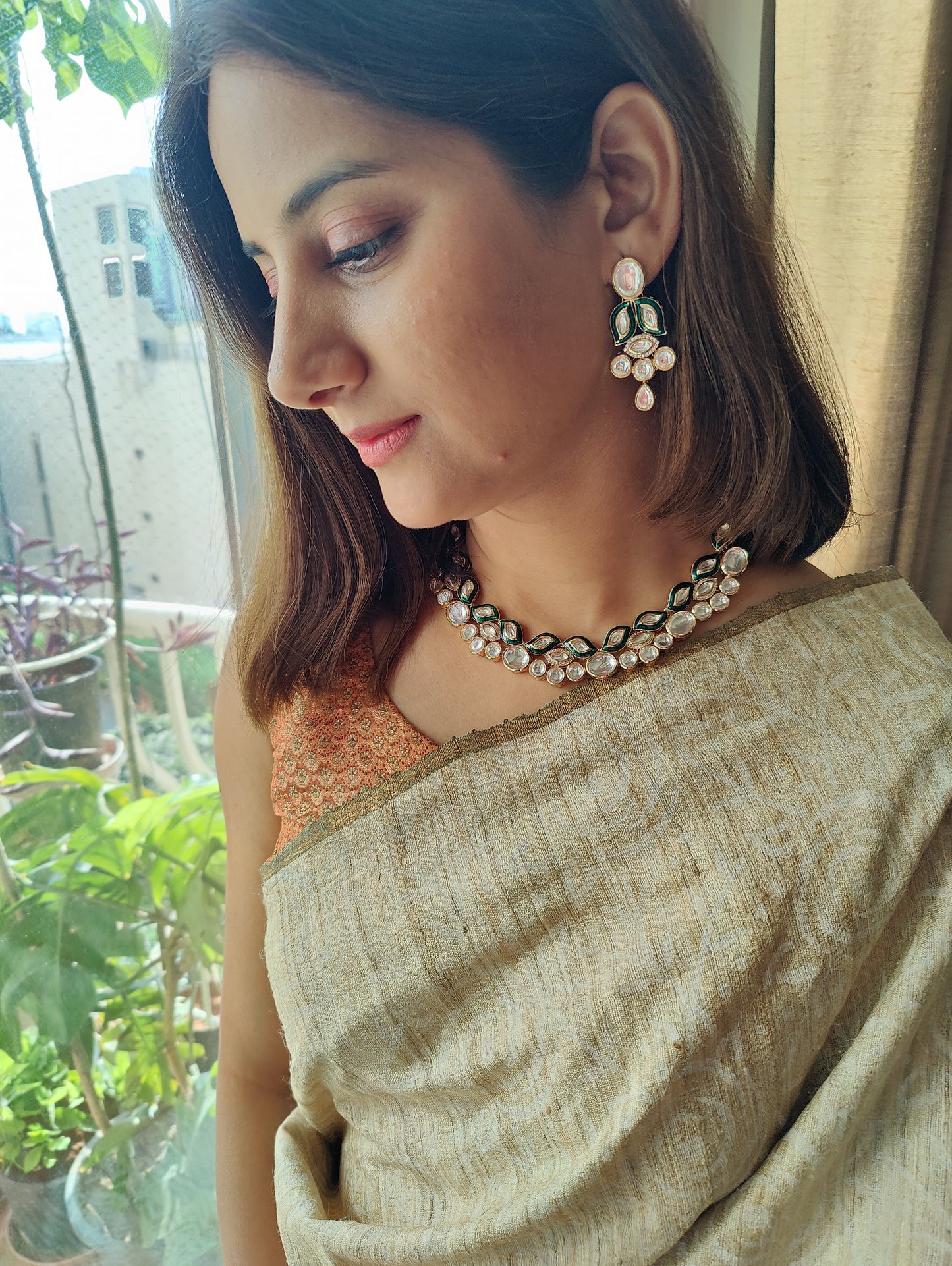 Chandrika set with kundan and meenakari