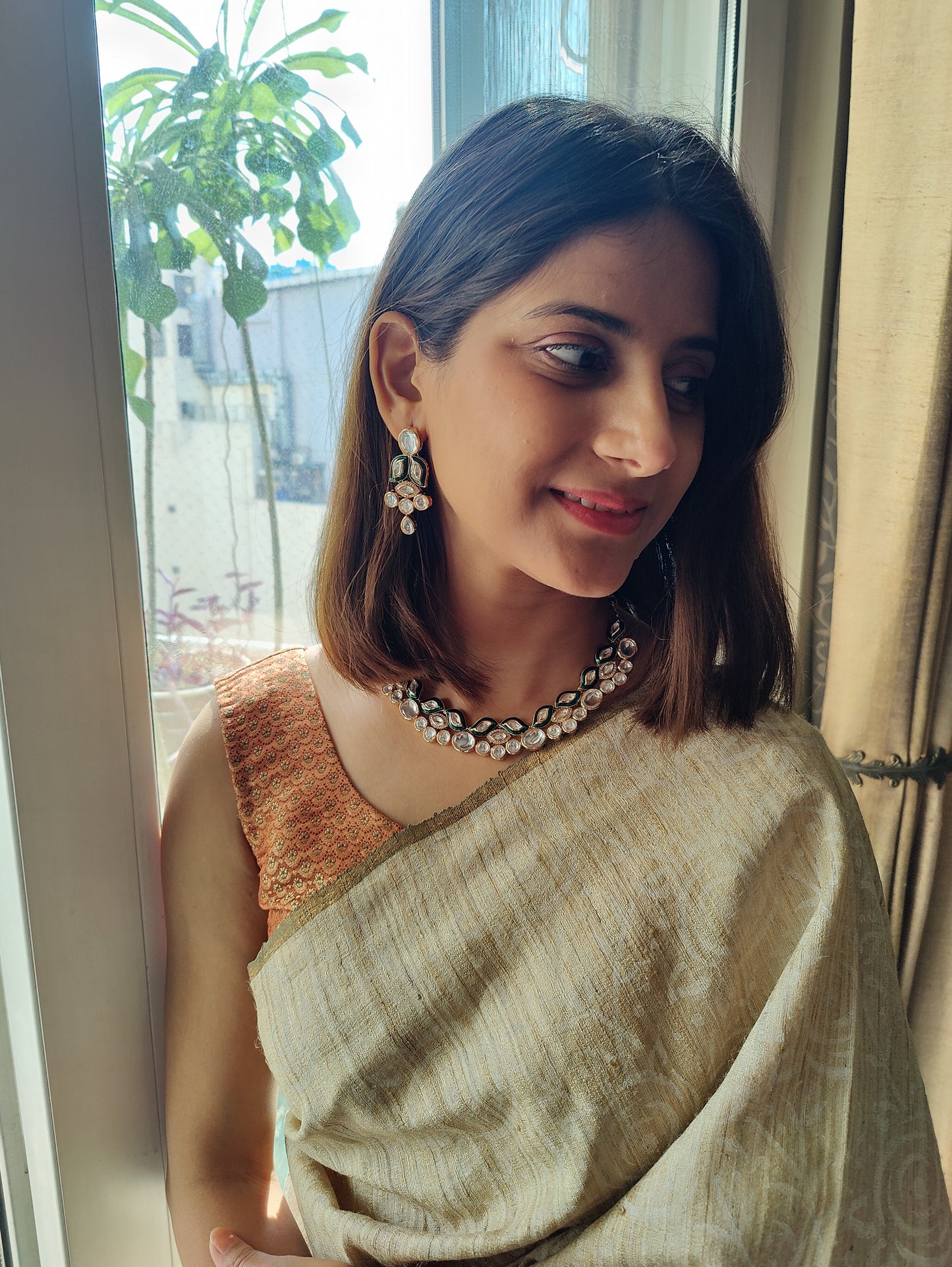 Chandrika set with kundan and meenakari