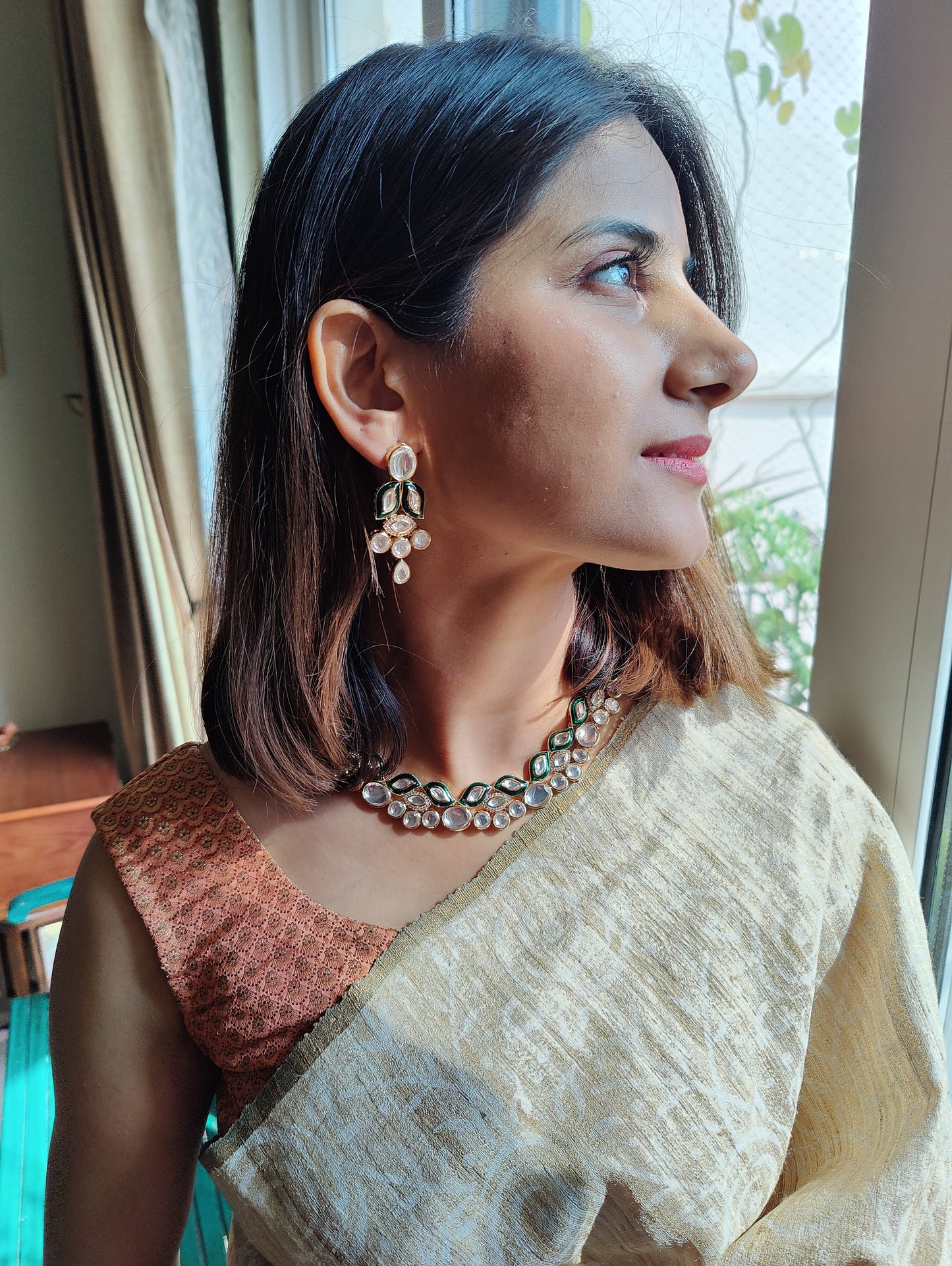 Chandrika set with kundan and meenakari