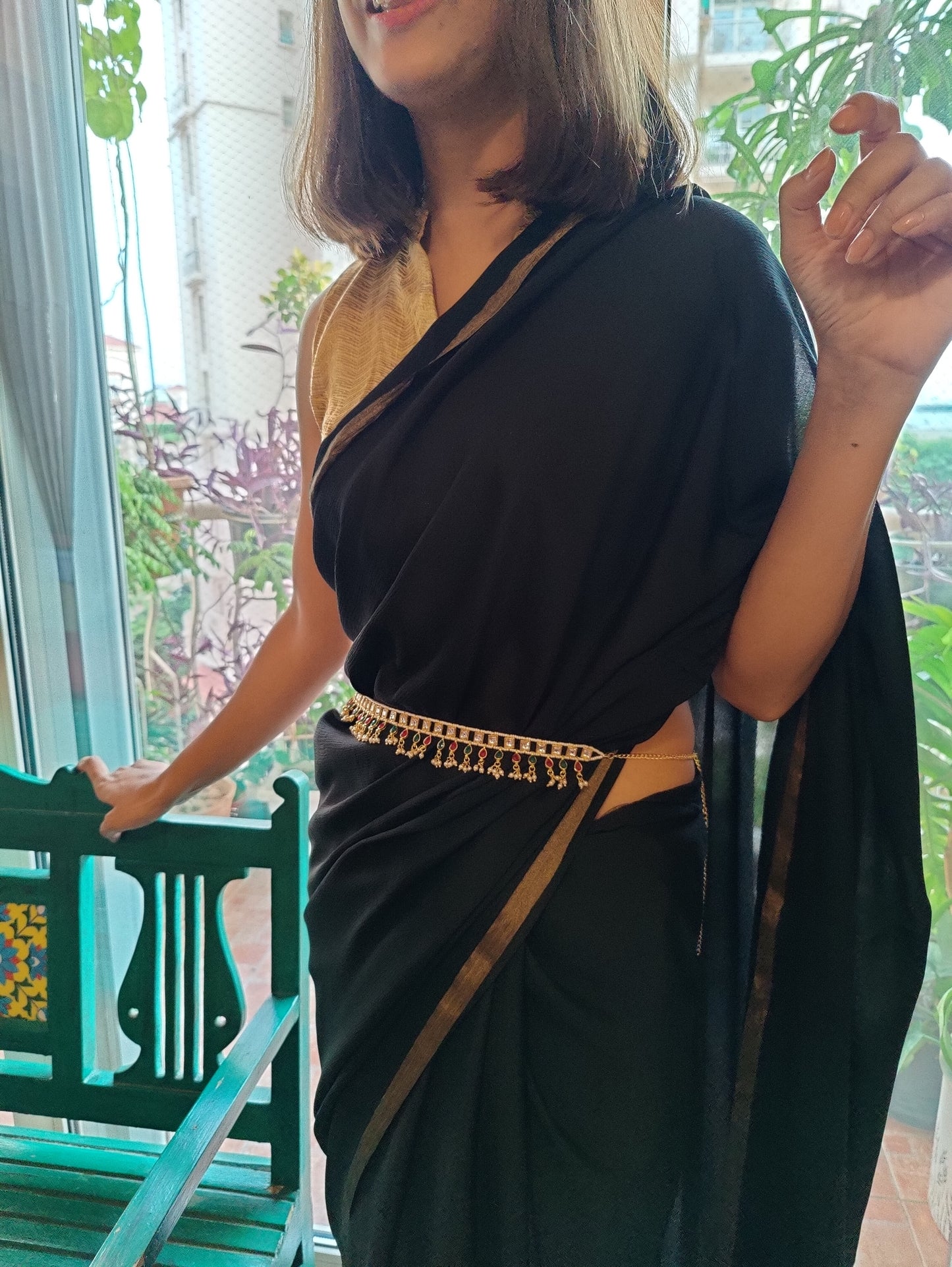 Kusumita belt with kundan and pearl strings