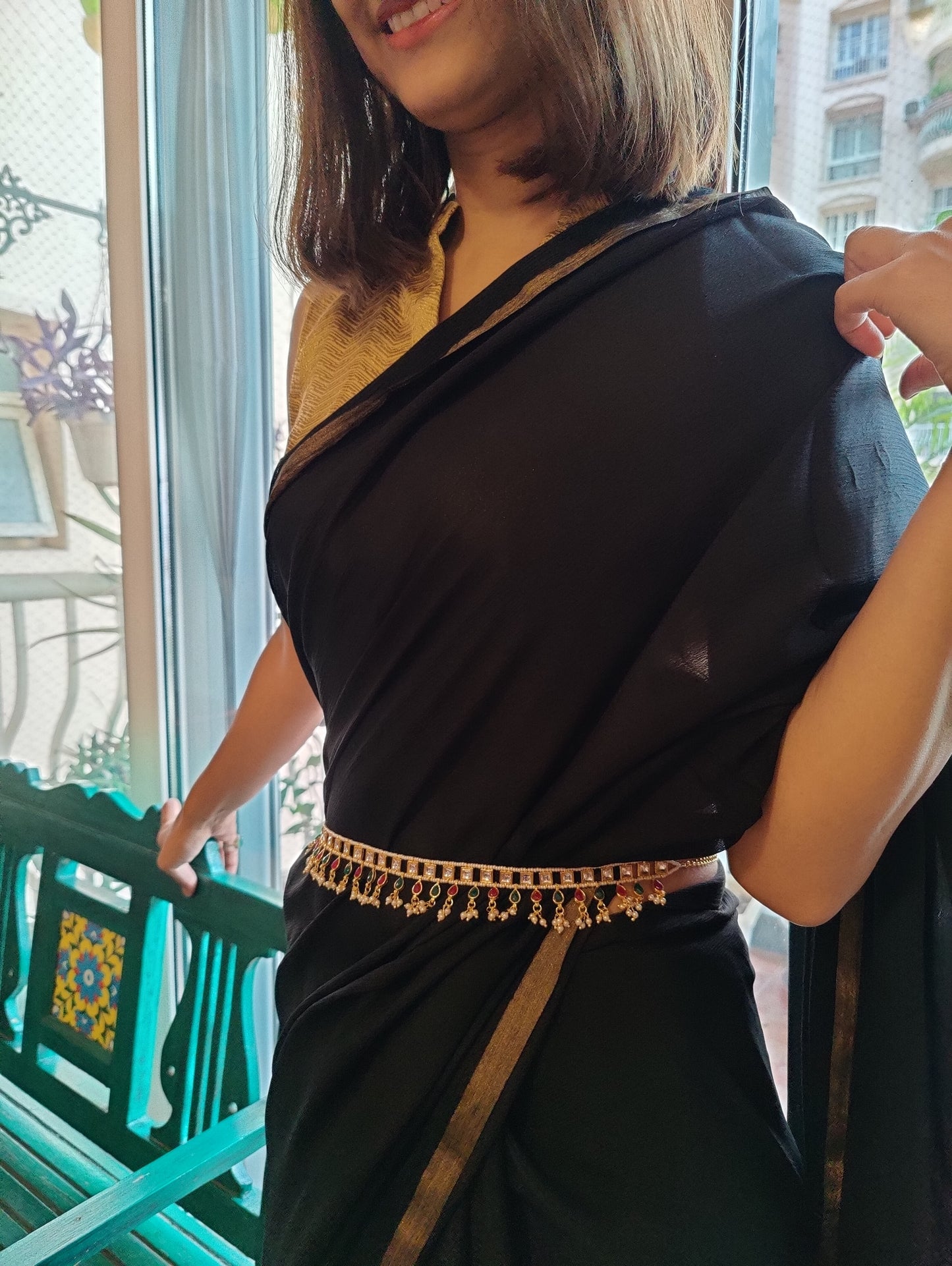 Kusumita belt with kundan and pearl strings