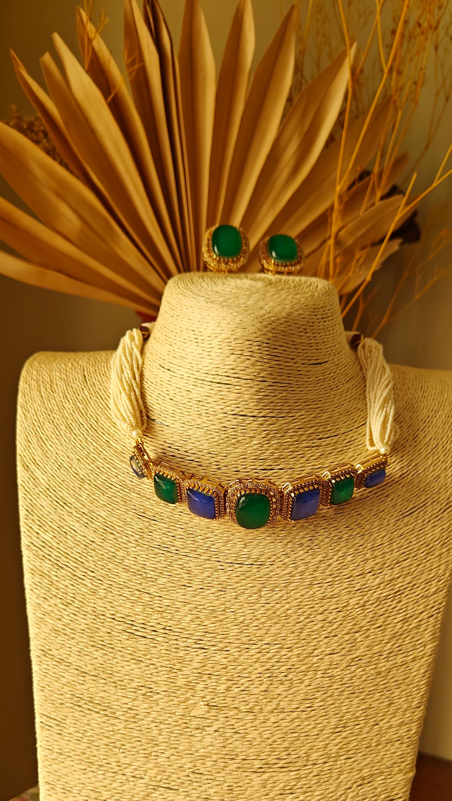 Namya choker with coloured stones on poth pearl strings