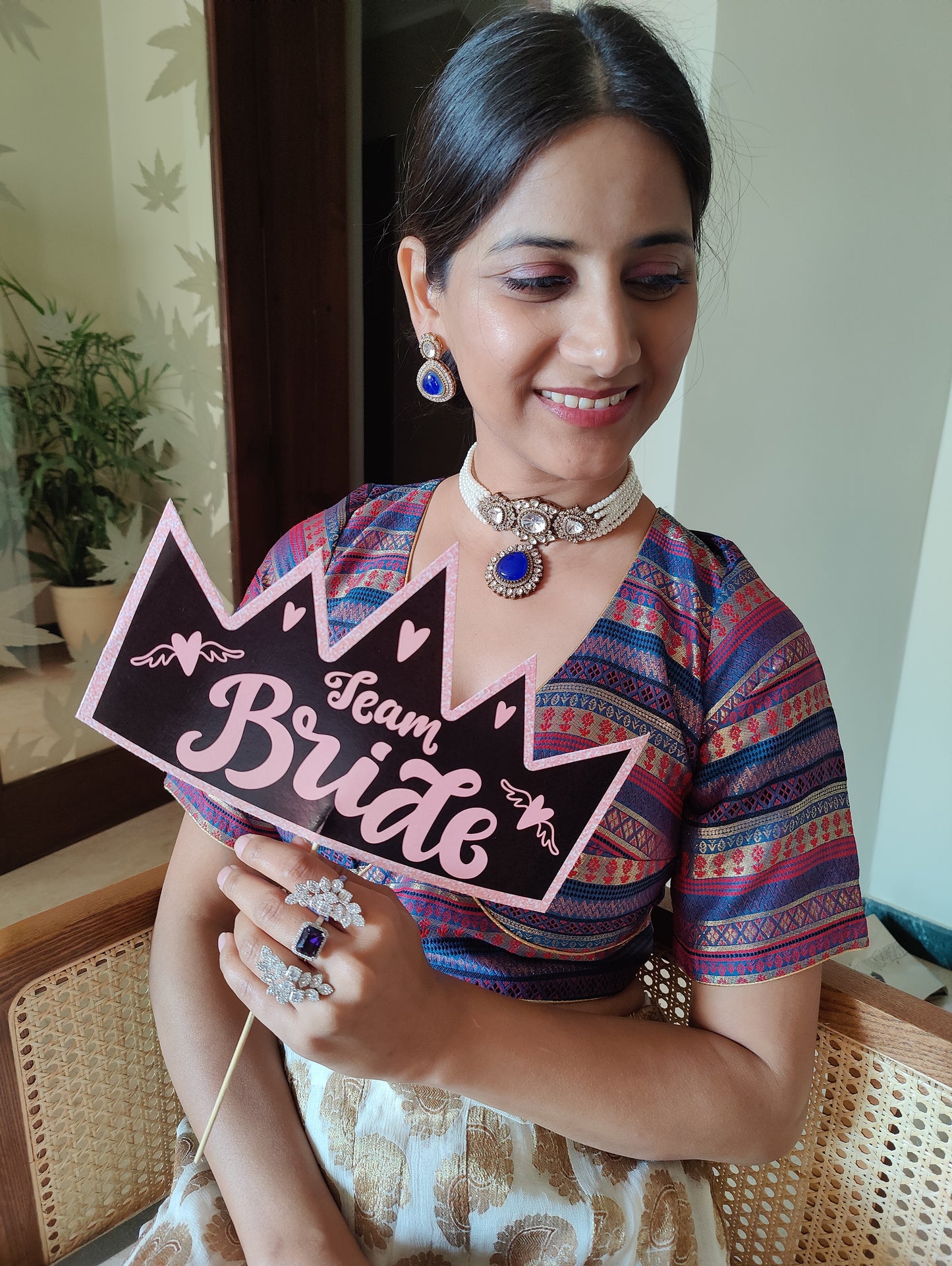 Mayura choker with moissanite and sapphire blue stone