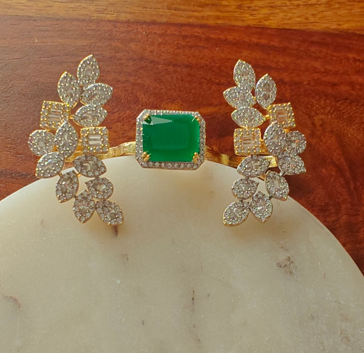 Three finger ring with stone and CZ twigs