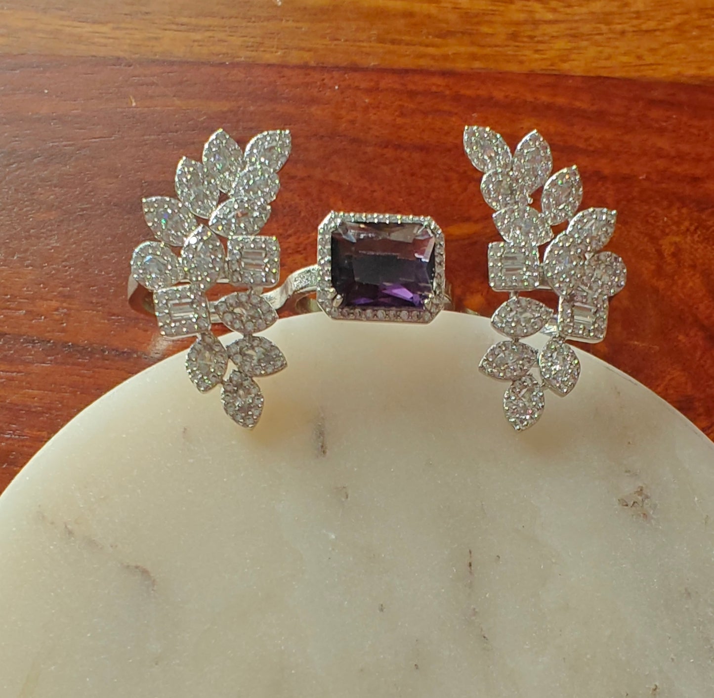 Three finger ring with stone and CZ twigs