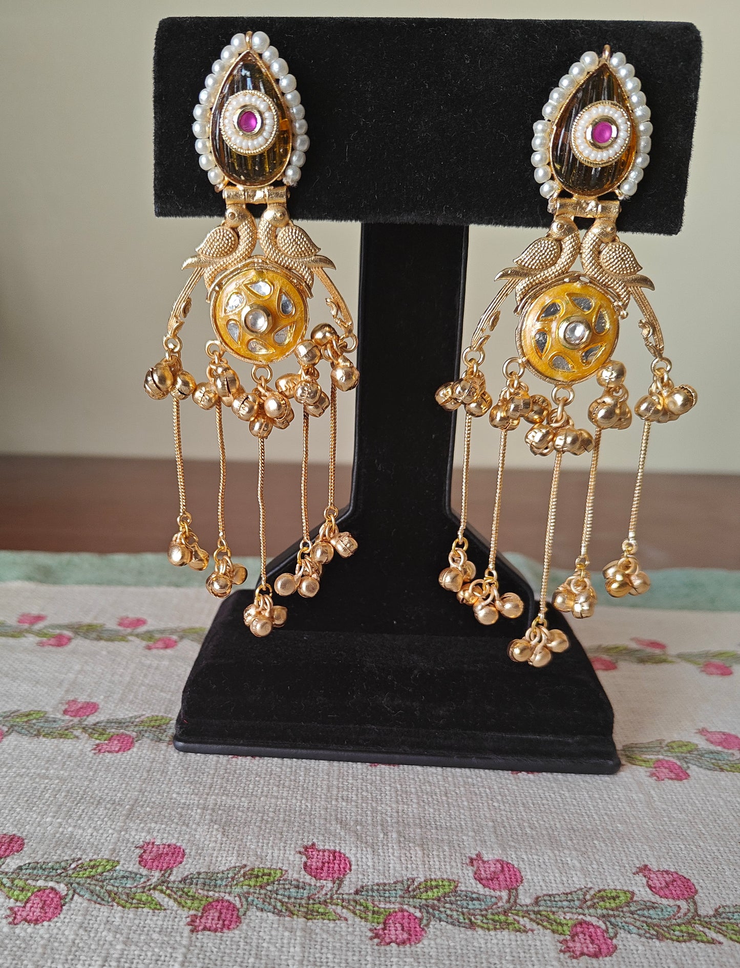 Earrings with pearls,kundan meenakari work
