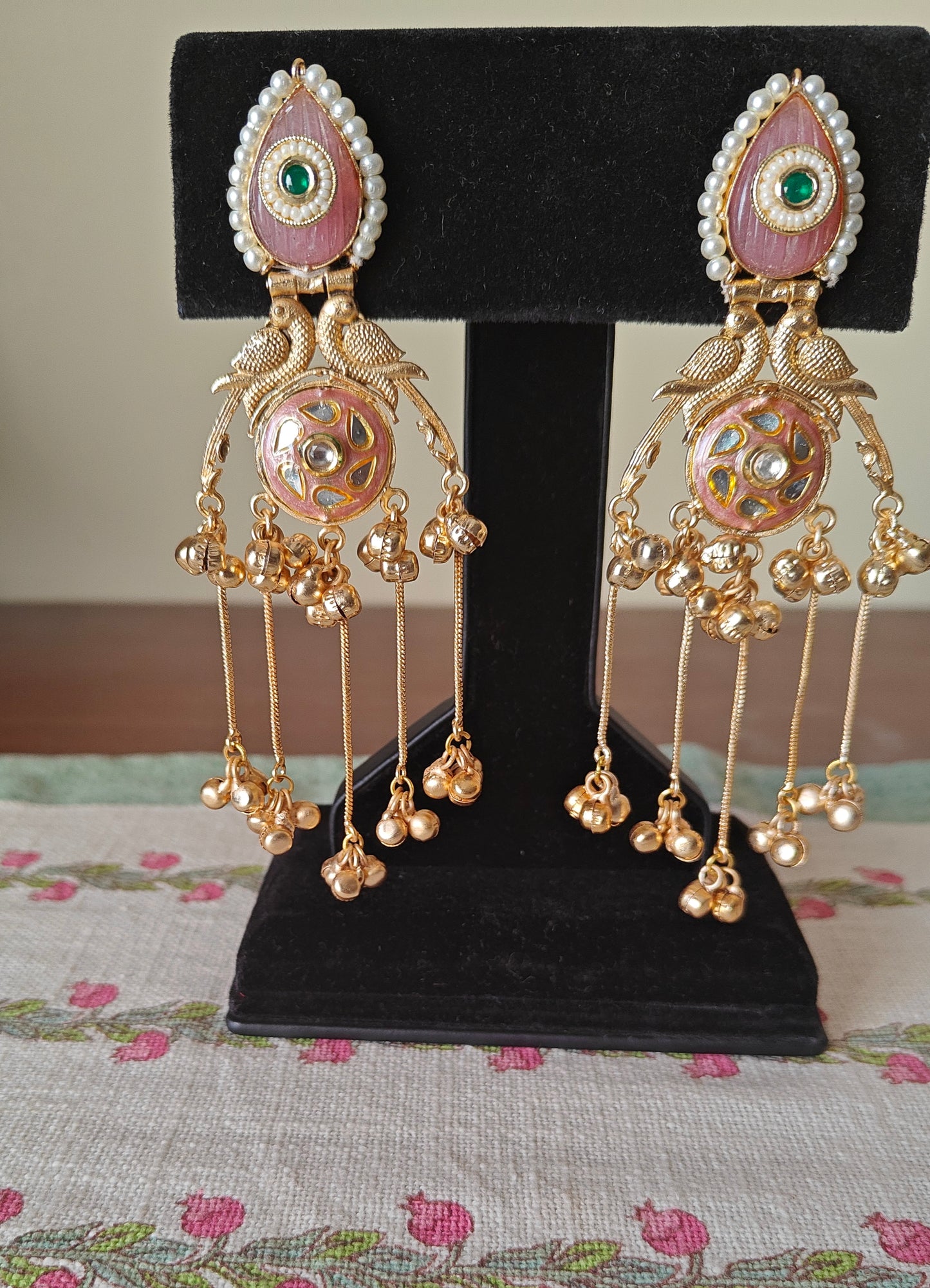 Earrings with pearls,kundan meenakari work