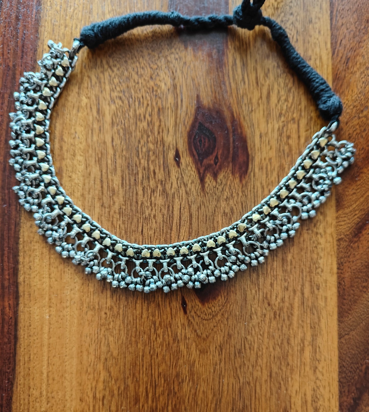 Dual tone necklace with rings and ghungroos