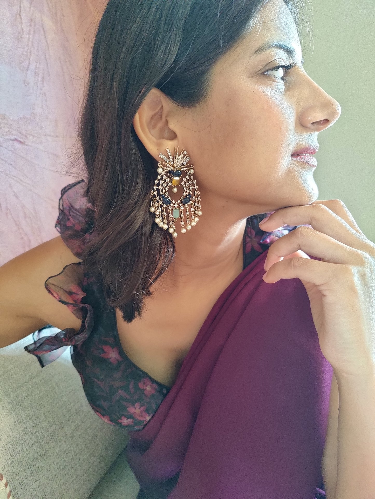 Champika earrings with stones and Cz