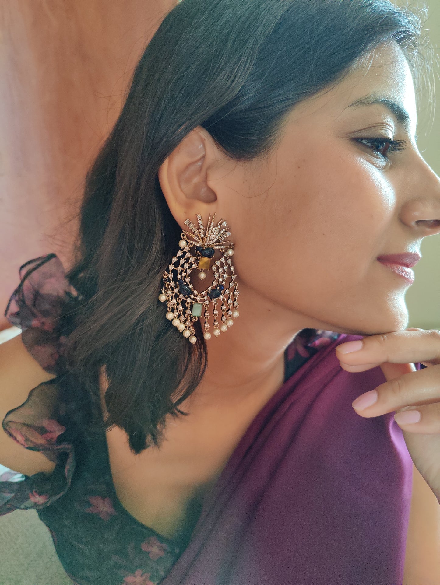 Champika earrings with stones and Cz
