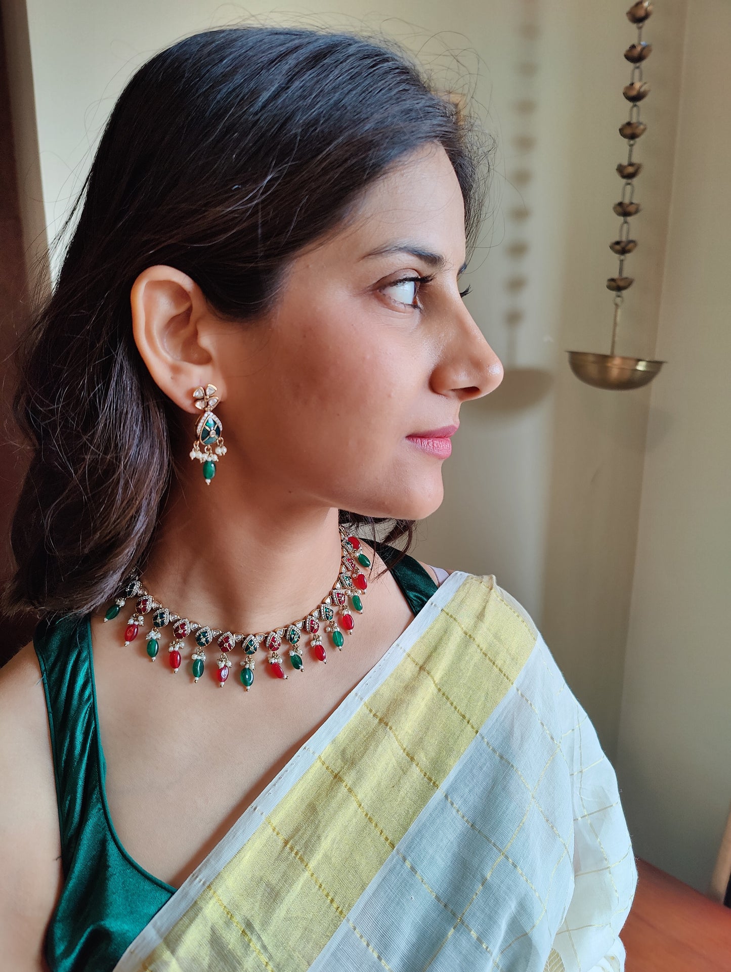 Aashki set with stone and kundan