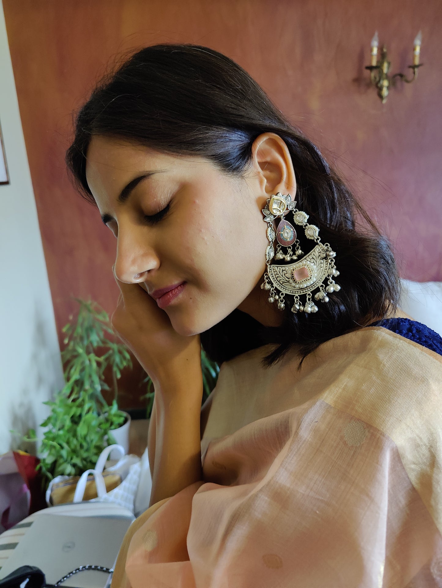 Dual tone earrings with stones,kundan,pearls