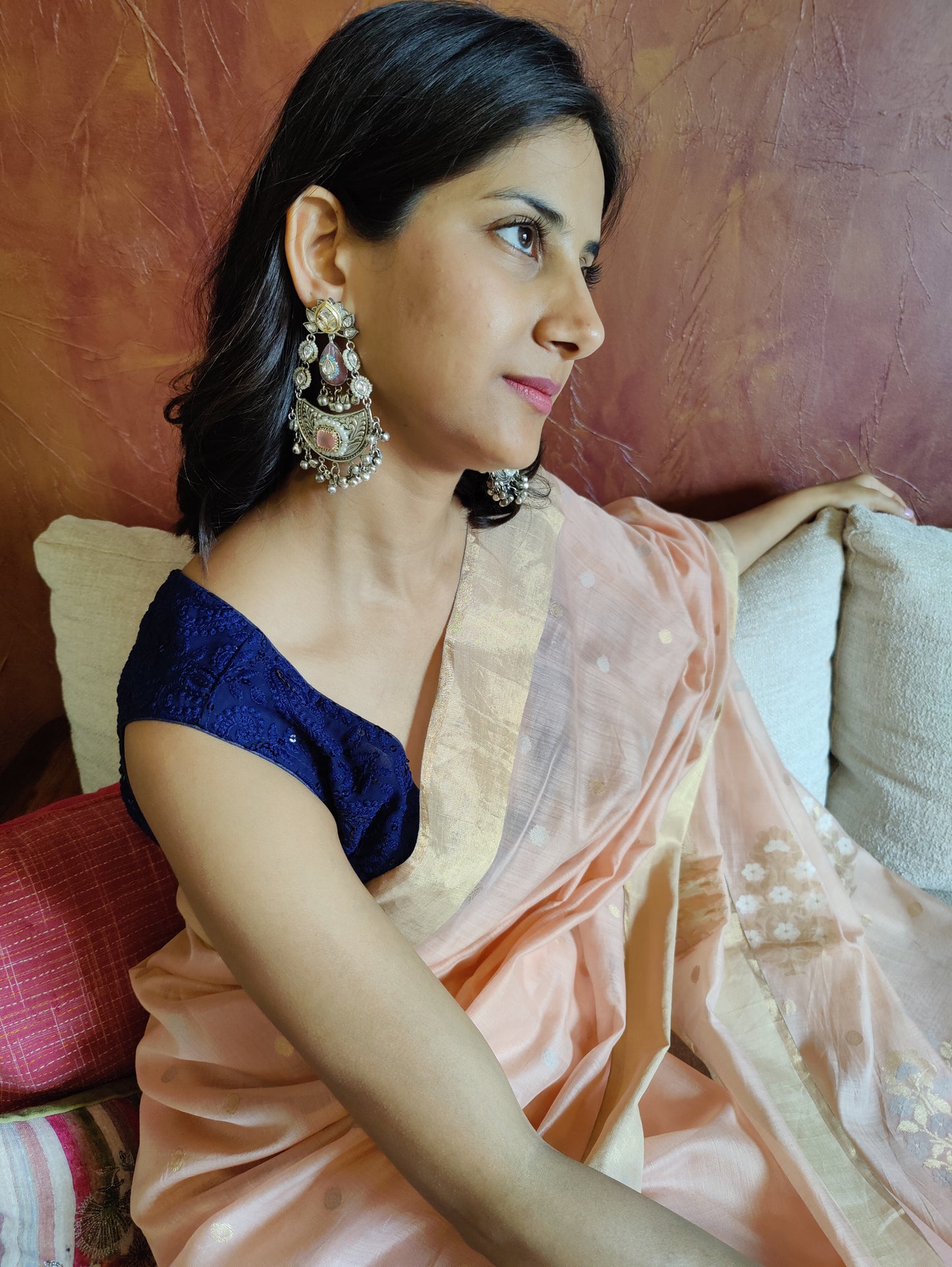 Dual tone earrings with stones,kundan,pearls