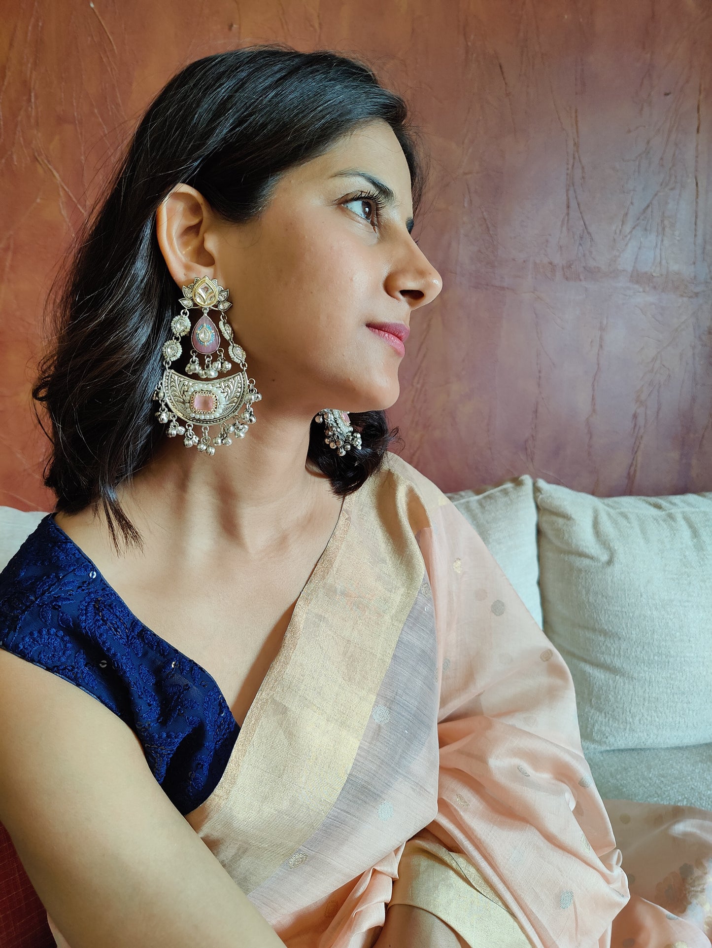 Dual tone earrings with stones,kundan,pearls