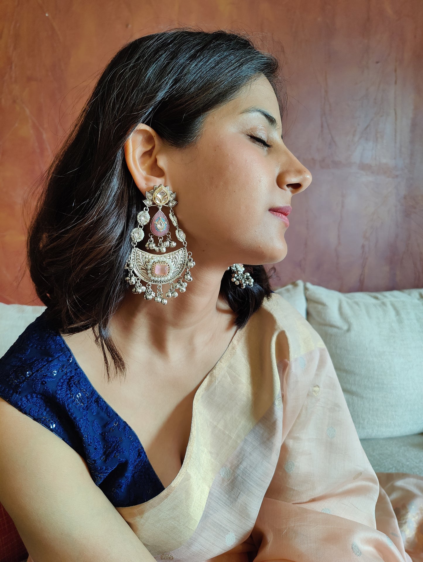 Dual tone earrings with stones,kundan,pearls