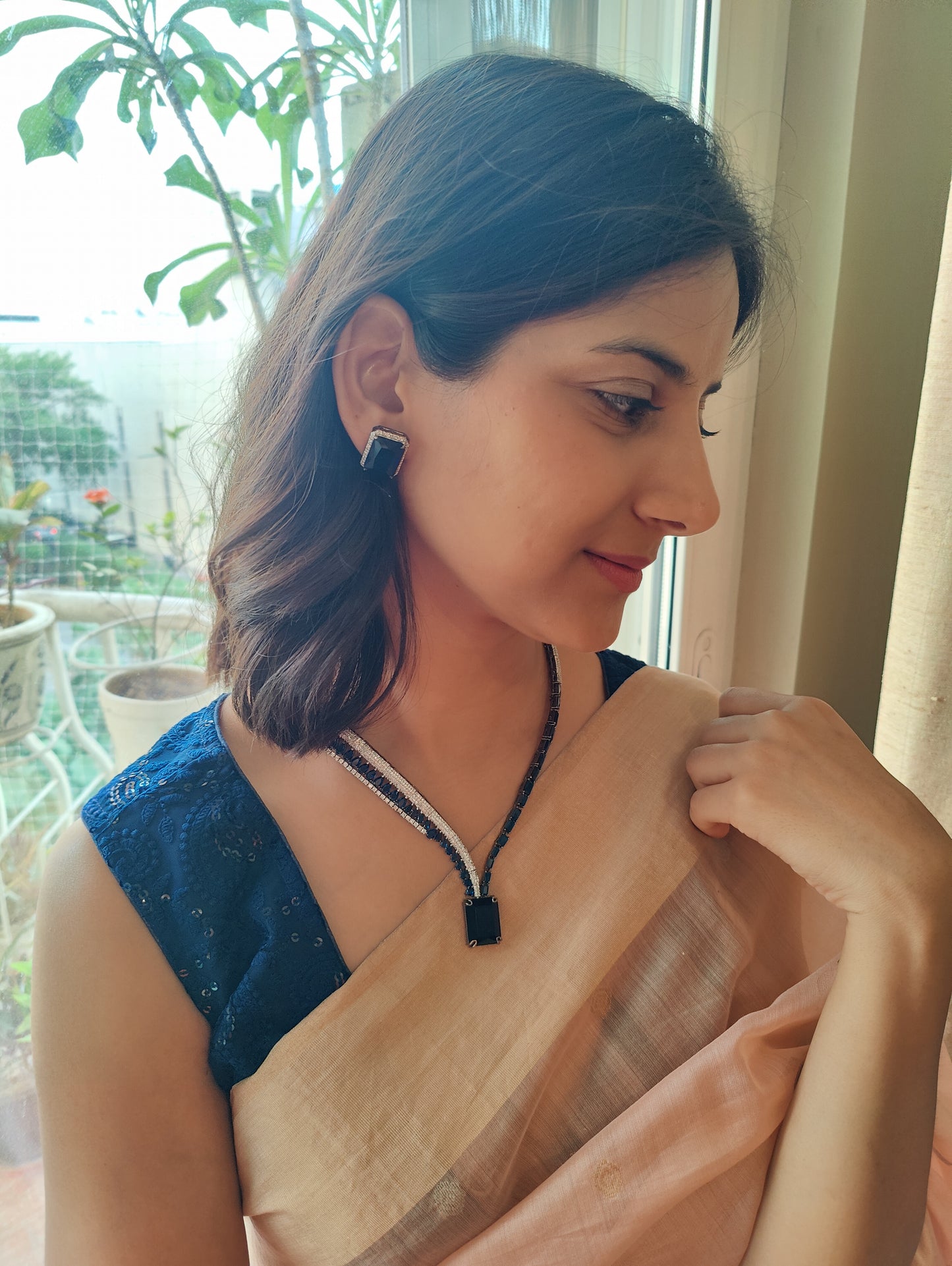 Ibha set with emerald/ sapphire stone and cz