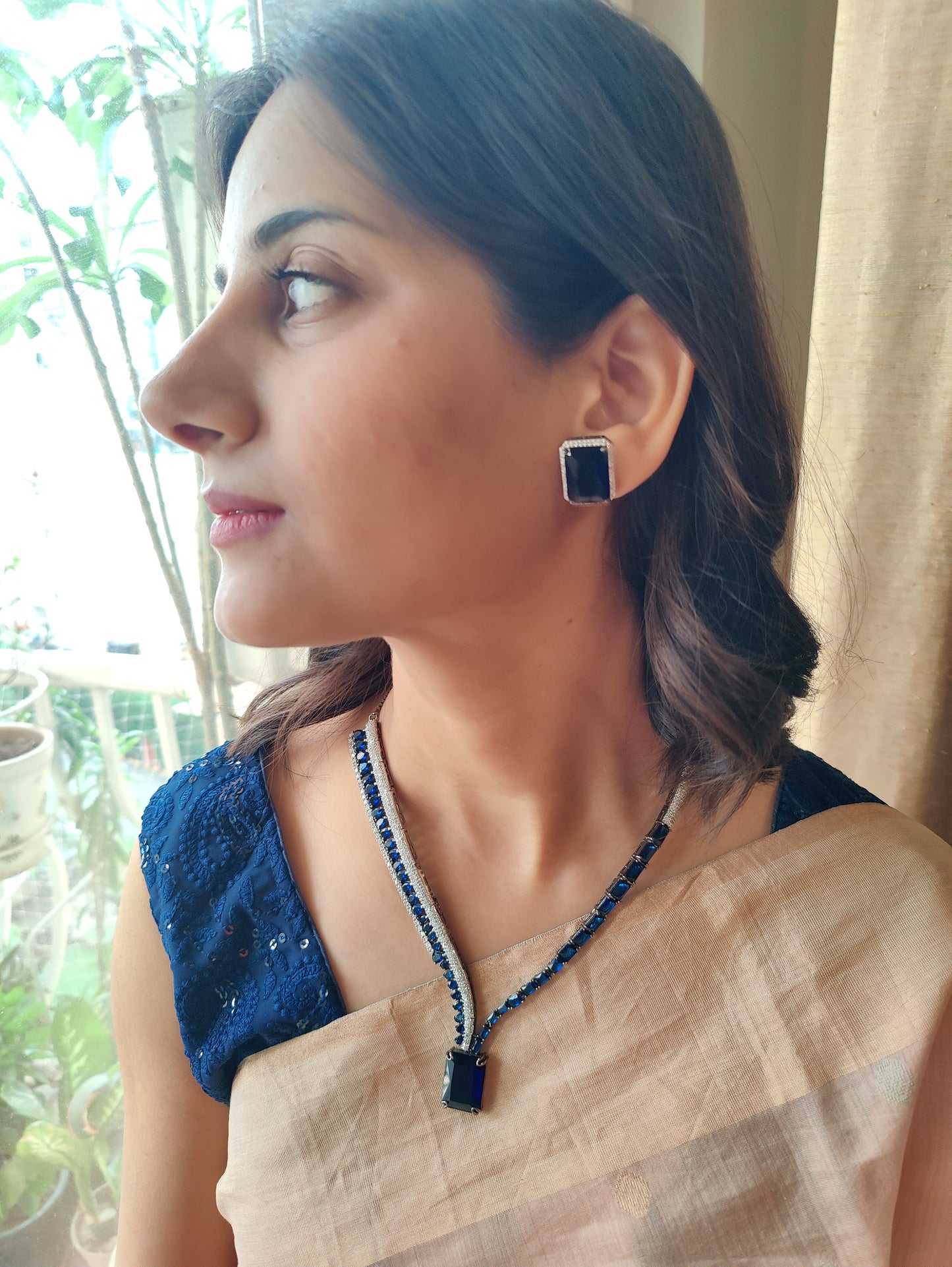 Ibha set with emerald/ sapphire stone and cz