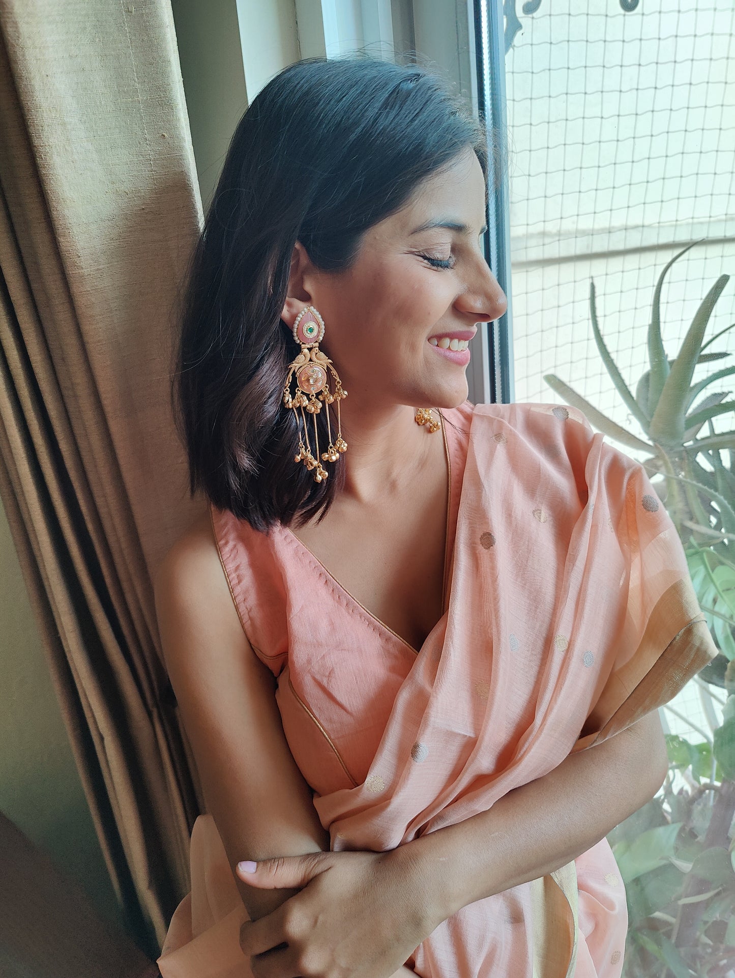 Earrings with pearls,kundan meenakari work