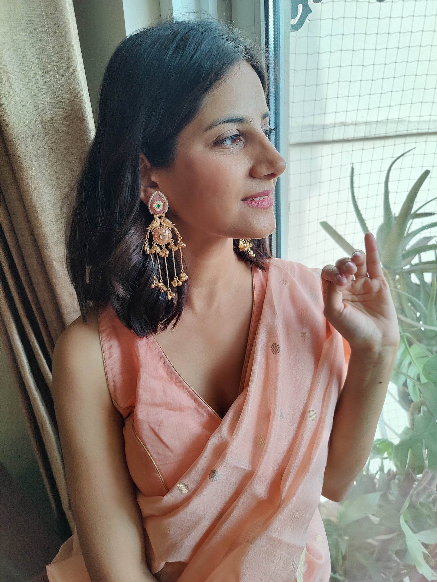 Earrings with pearls,kundan meenakari work