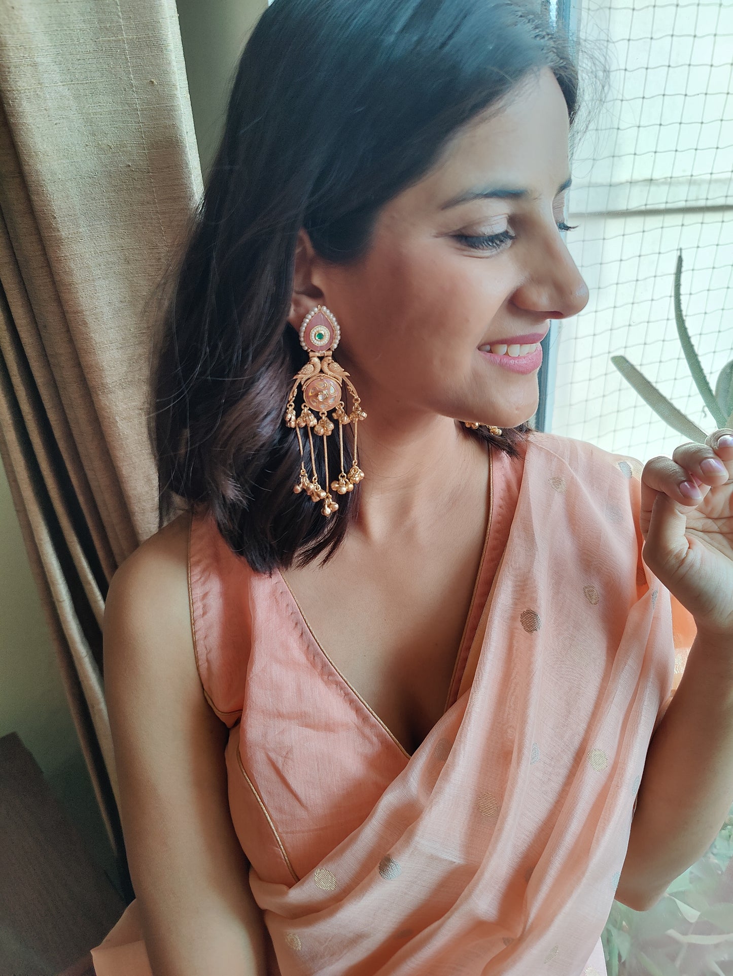 Earrings with pearls,kundan meenakari work