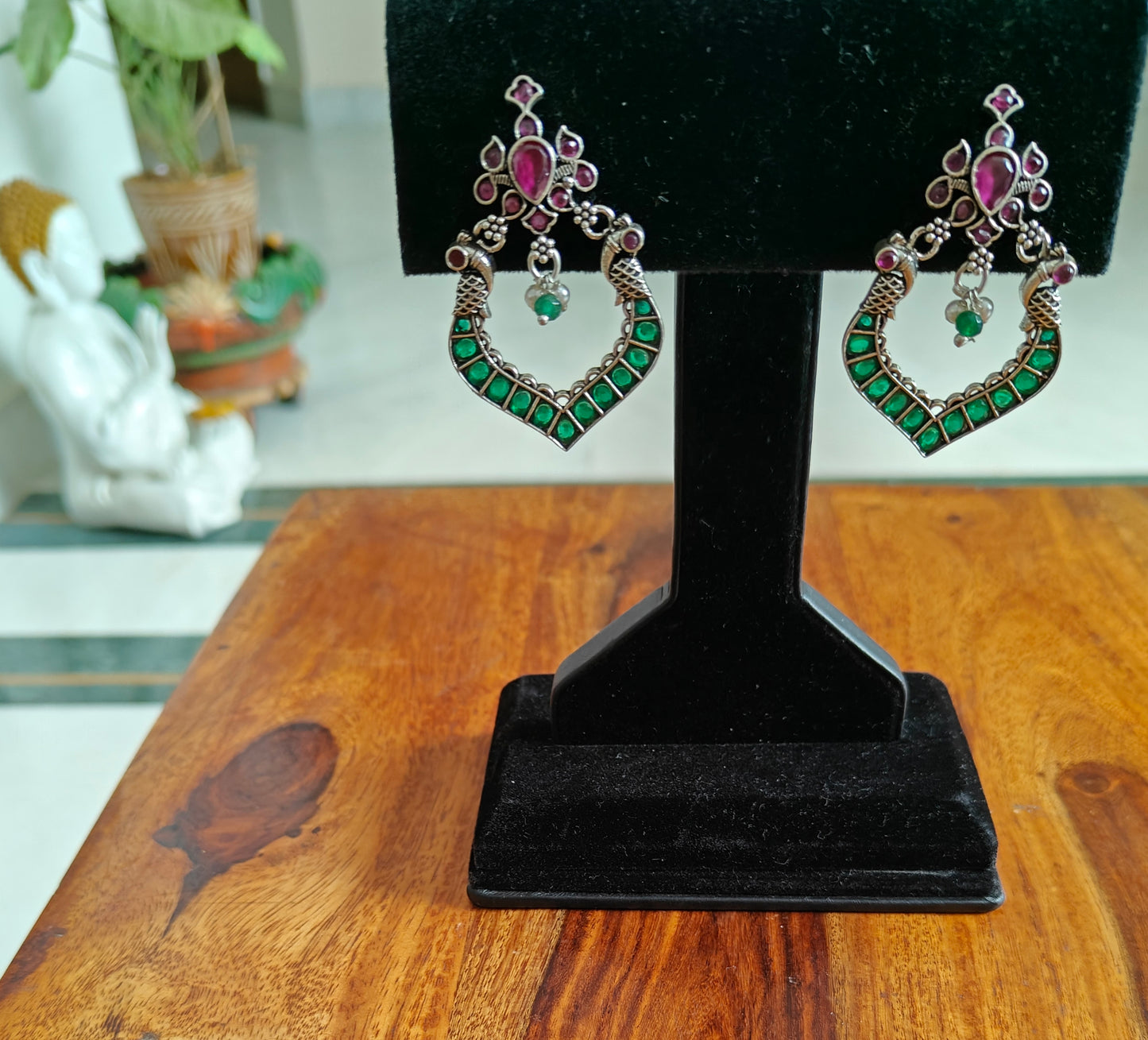 Sterling silver peacock earrings