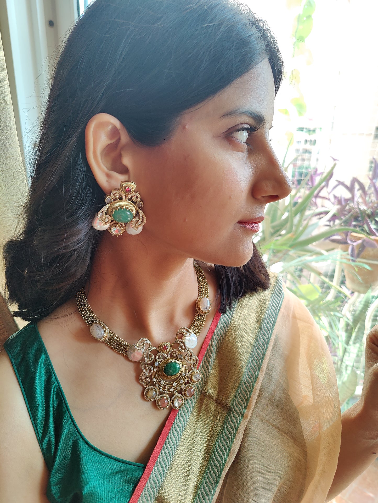 Lavanya set in antique finish with stones,big earrings