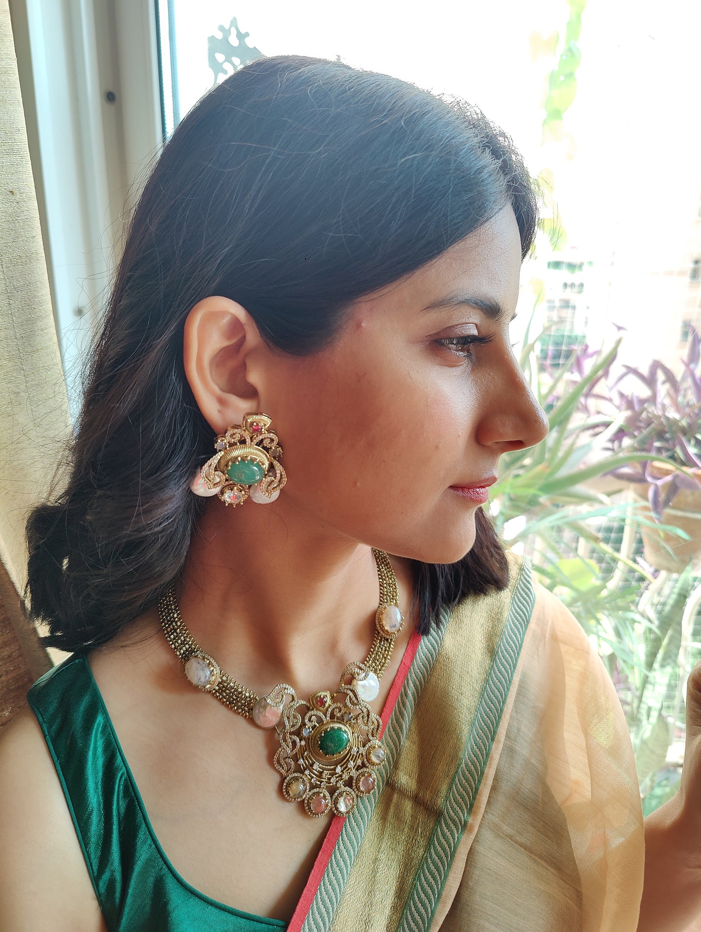 Lavanya set in antique finish with stones,big earrings