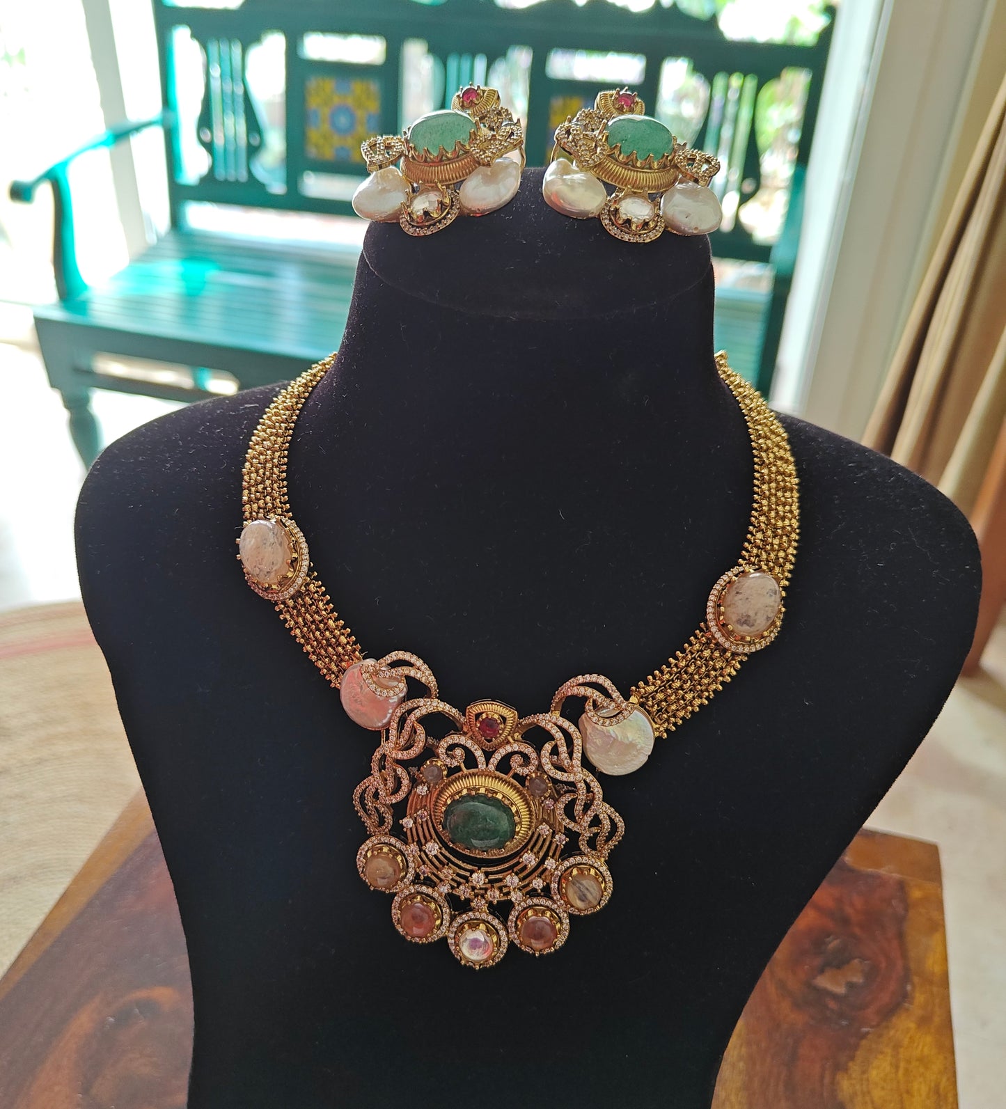 Lavanya set in antique finish with stones,big earrings