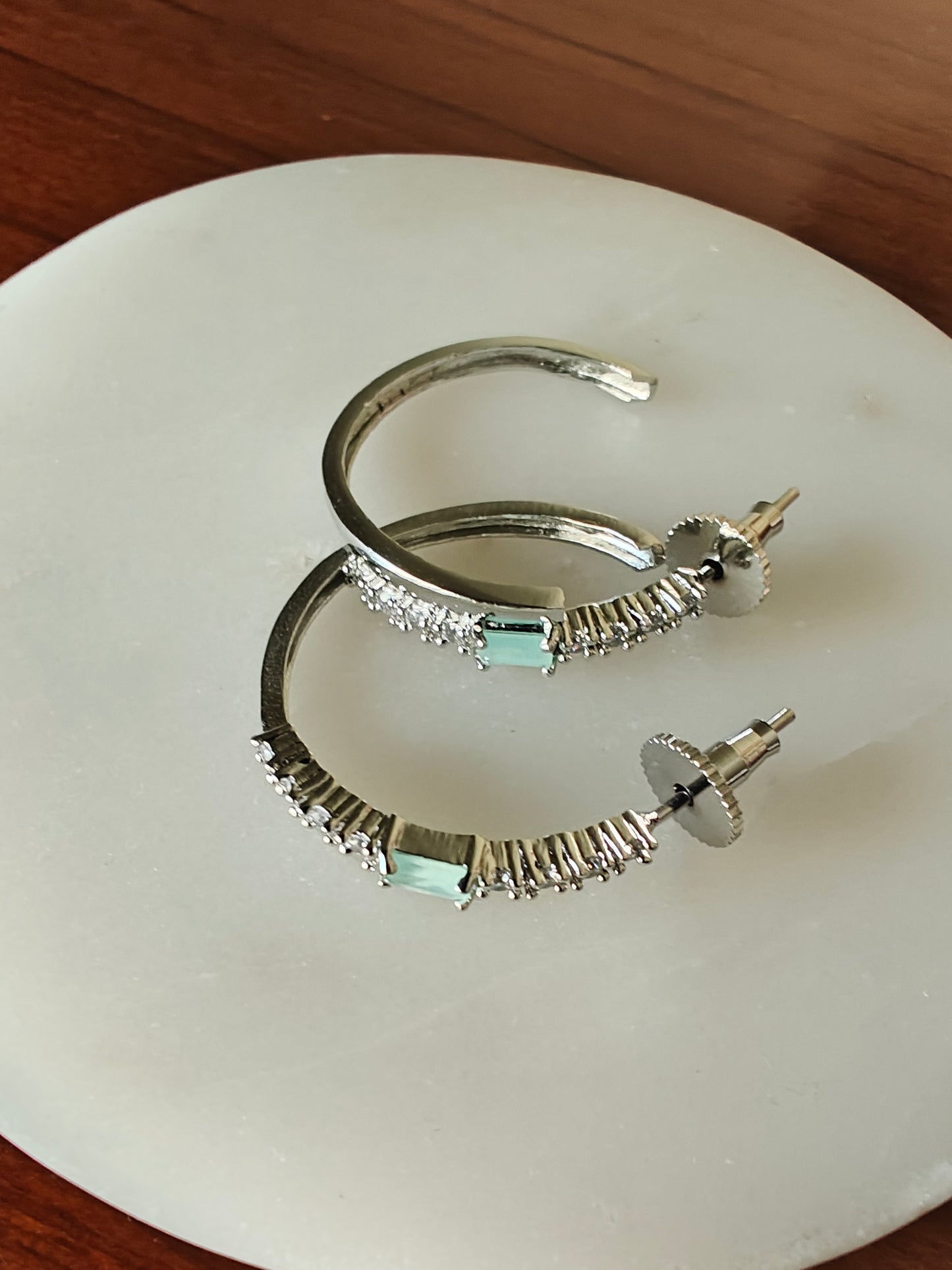3/4th hoop earrings with coloured stone
