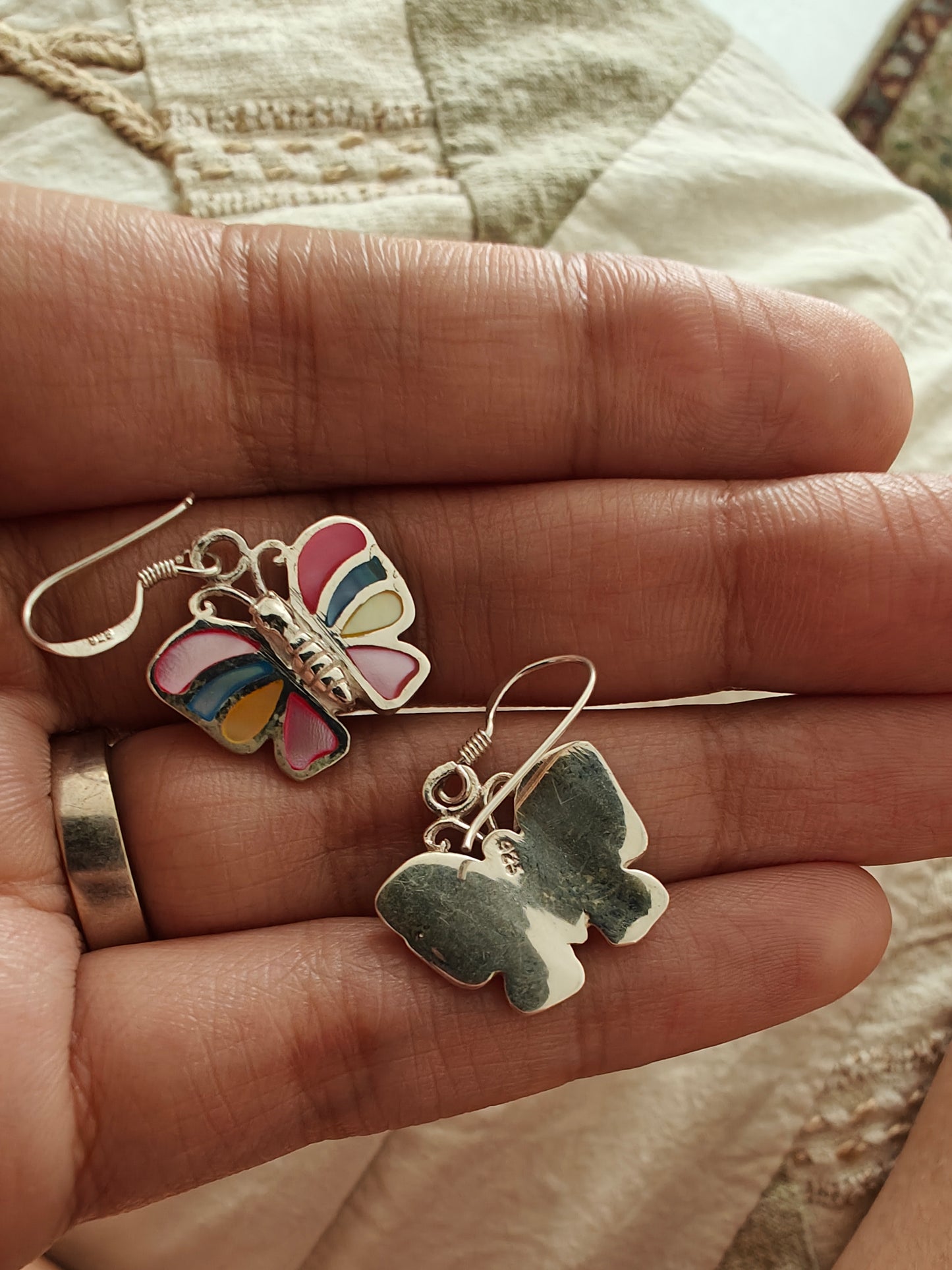 Titli butterfly shaped silver earrings in pastel colours