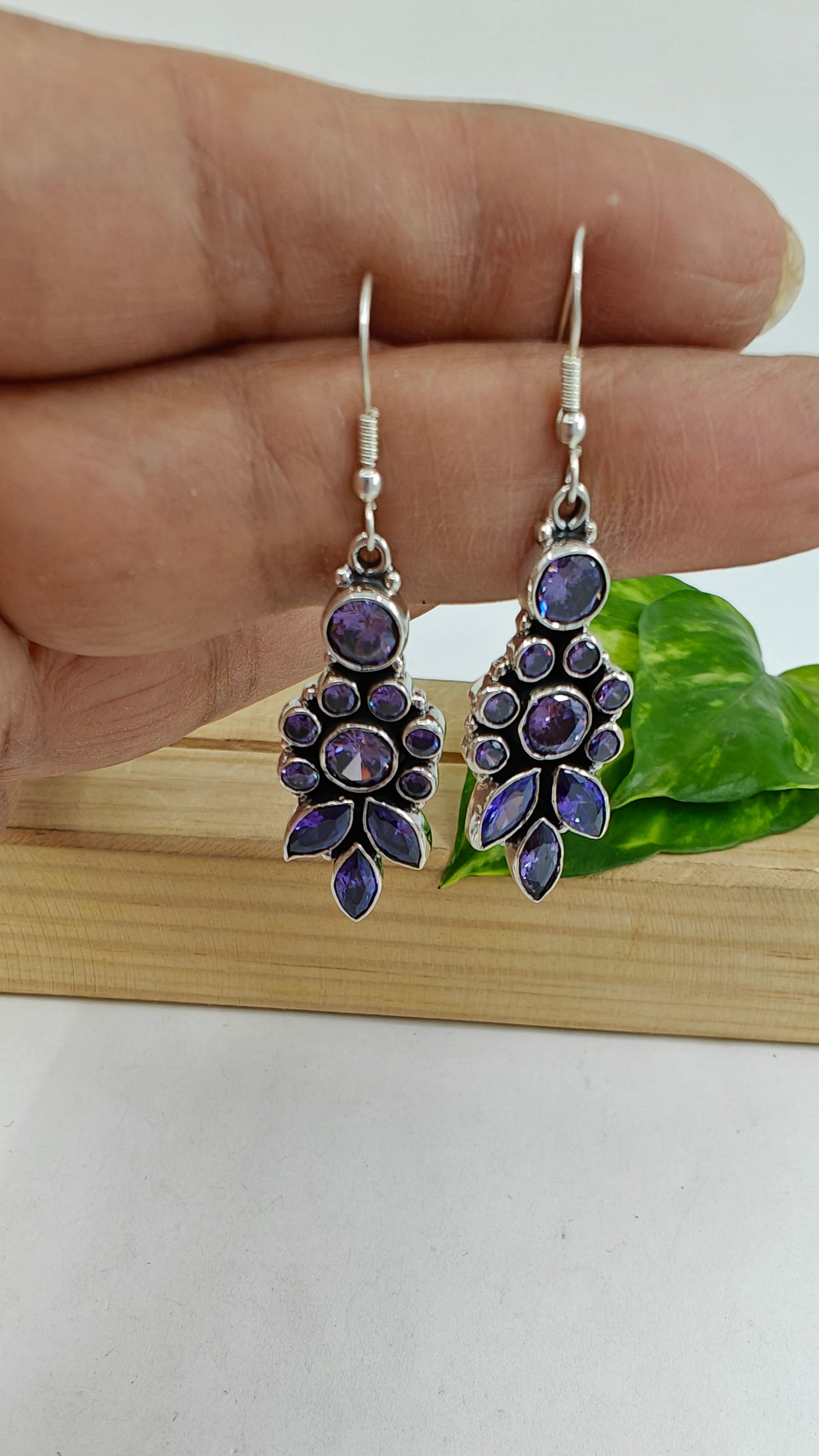 Fitrat silver earrings with stone crustal inlay (many color options)