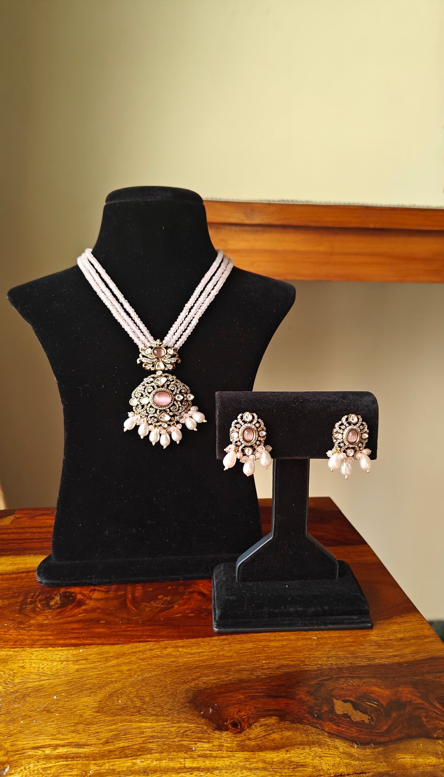 'Jasmine' antique finish stone studded necklace and earrings set