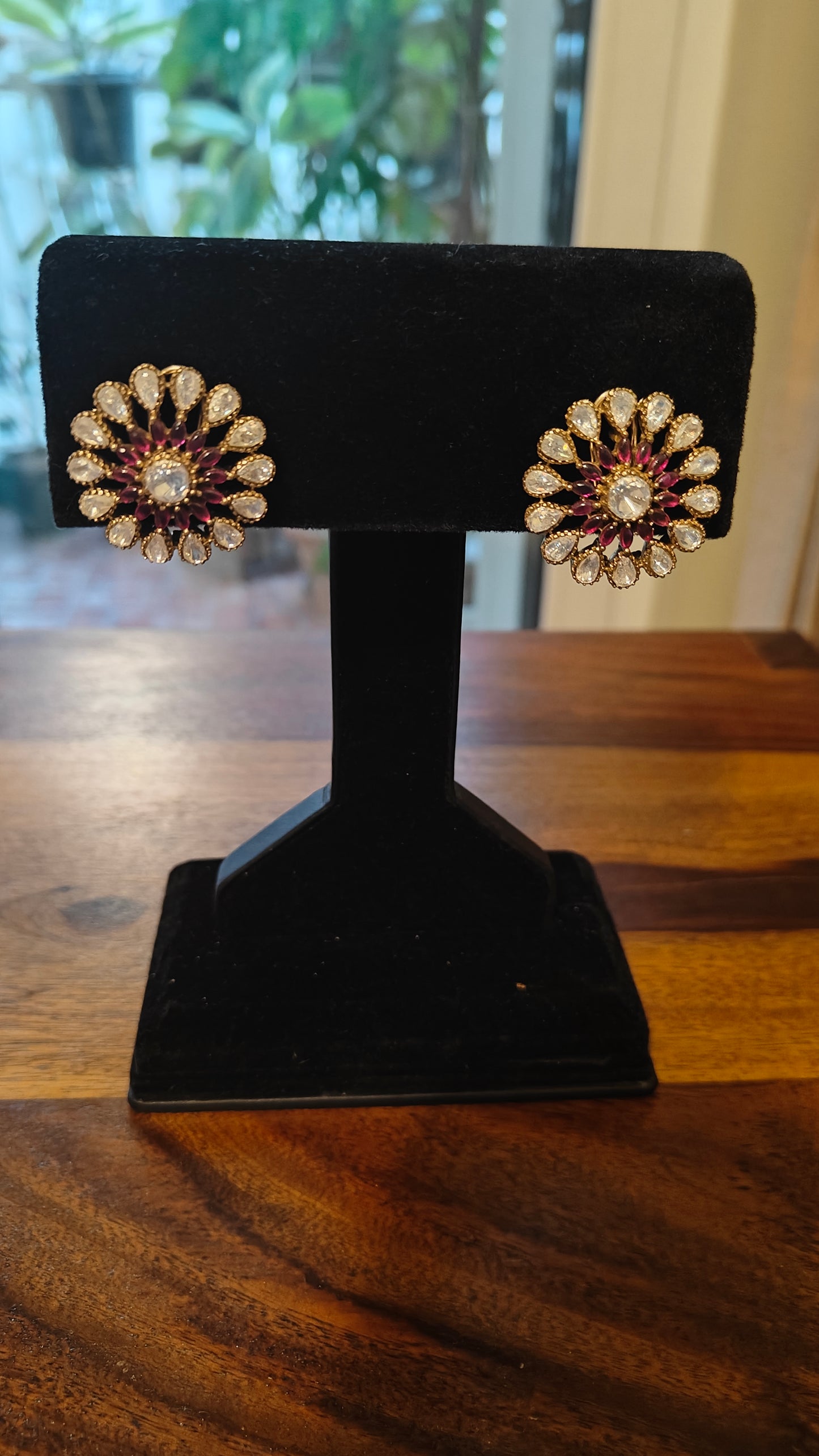 Fiza flower earrings with kundan and Ruby/emerald stone