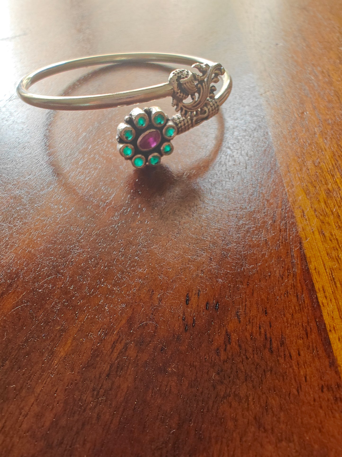 Stuti silver kara(bracelet) with flower and peacock(1pc)