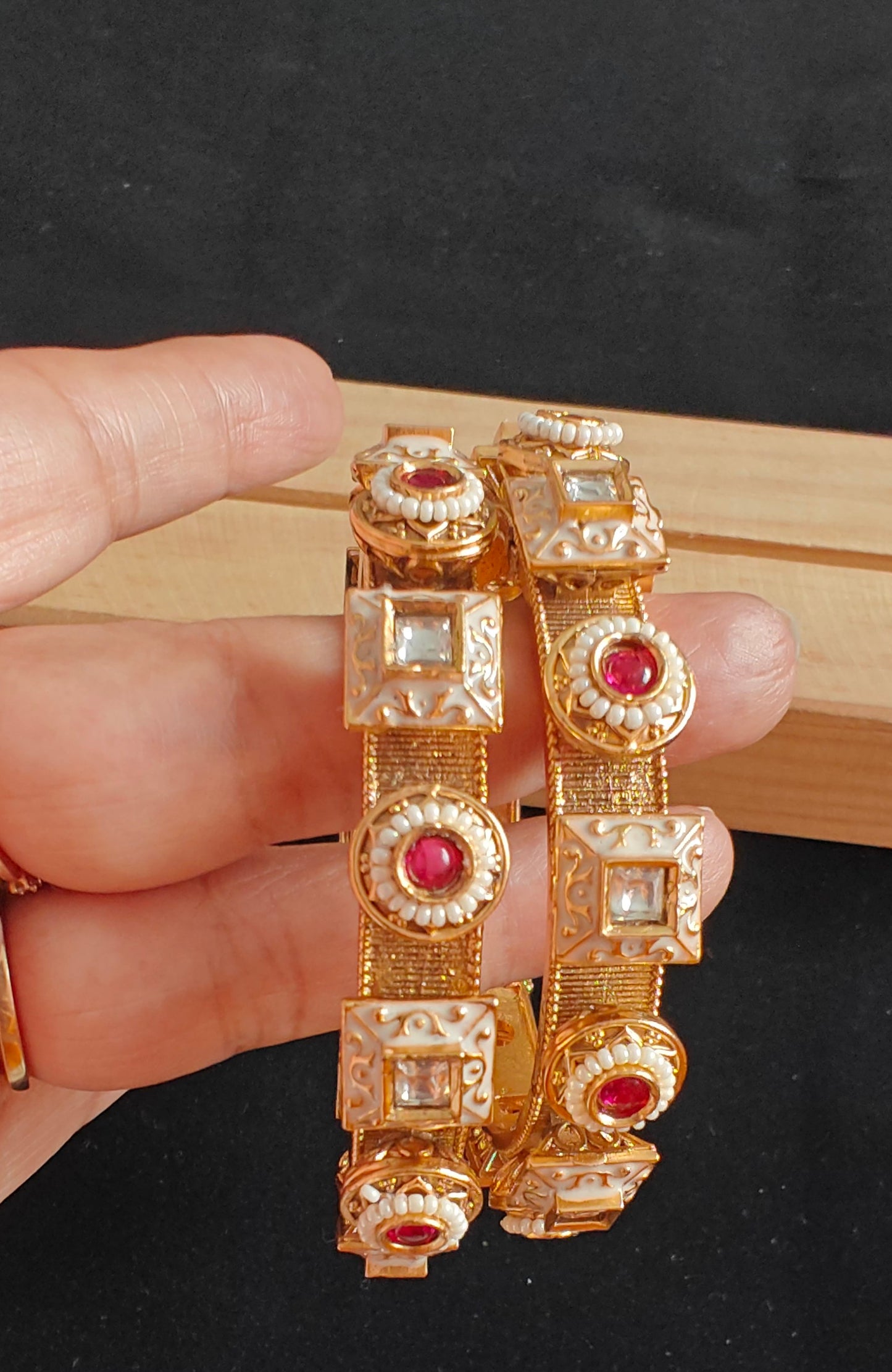 Doyel karas with meenakari and pearls(2pc)