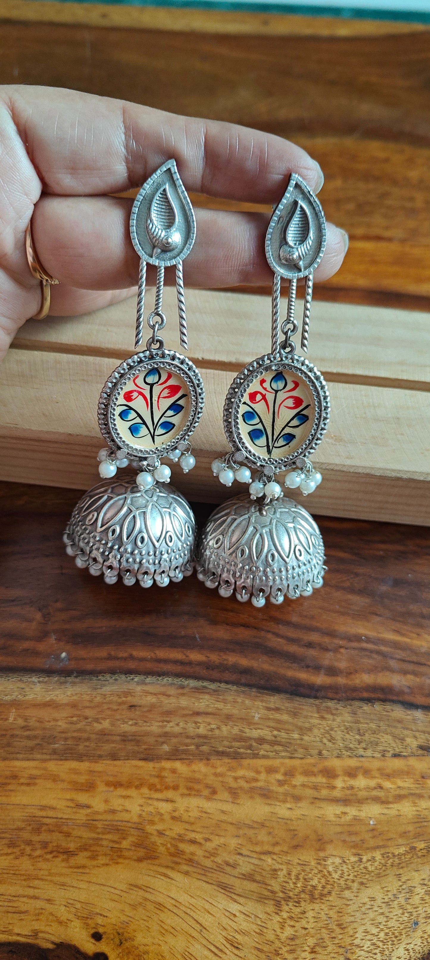Long painted Jhumkis with long stud