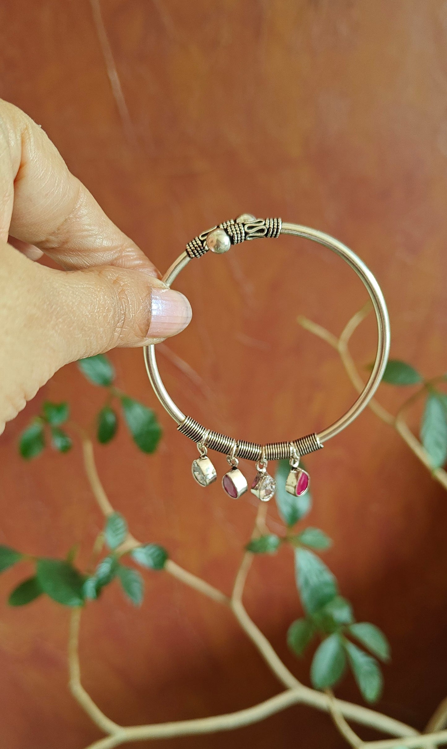 Chakrika silver(92.5) kara with stone hangings