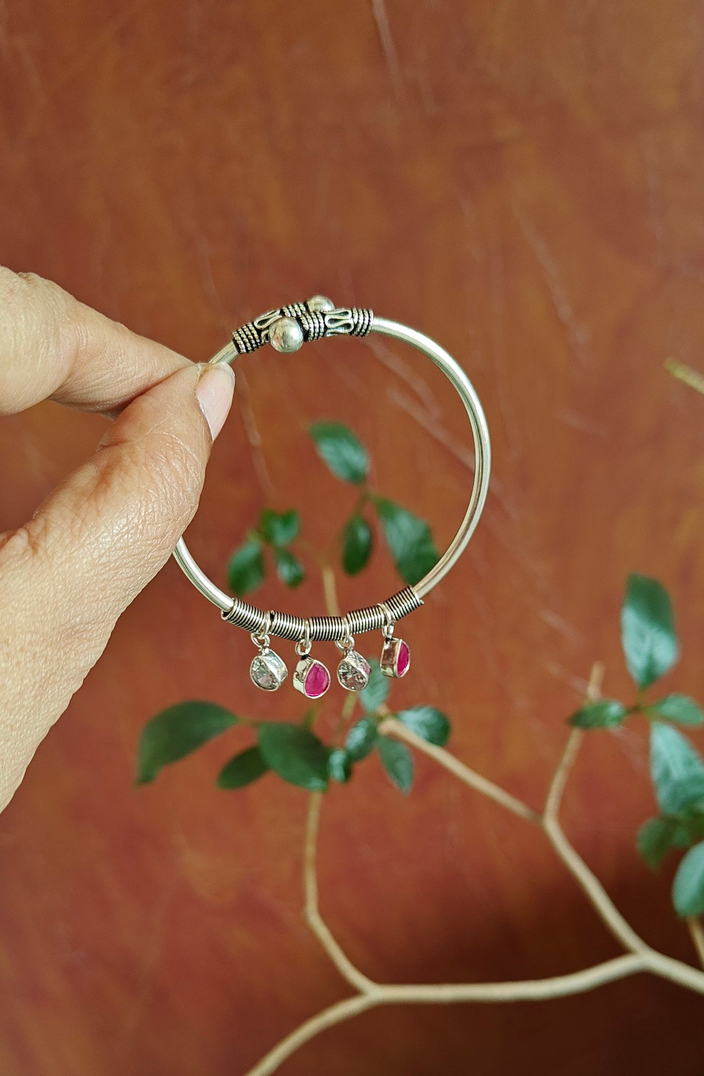 Chakrika silver(92.5) kara with stone hangings