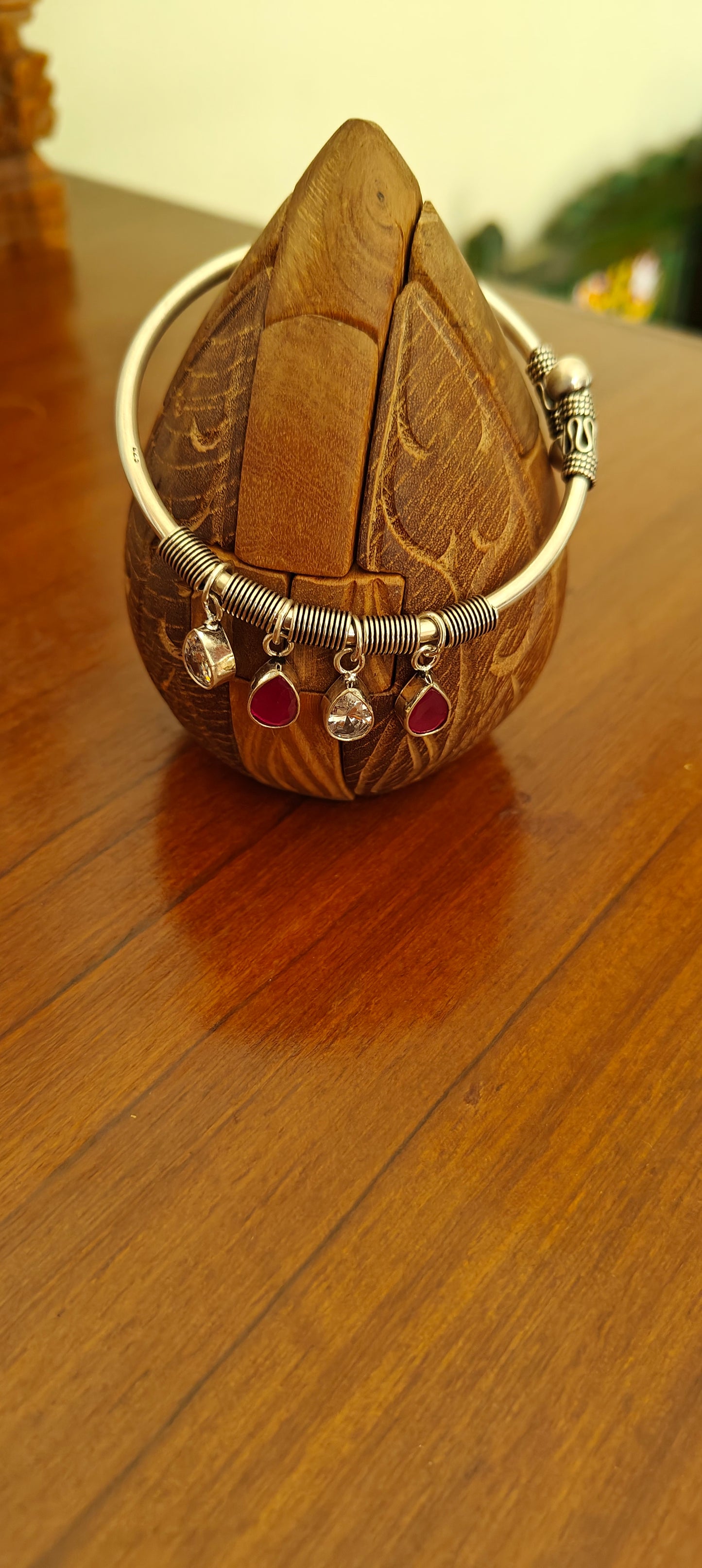 Chakrika silver(92.5) kara with stone hangings