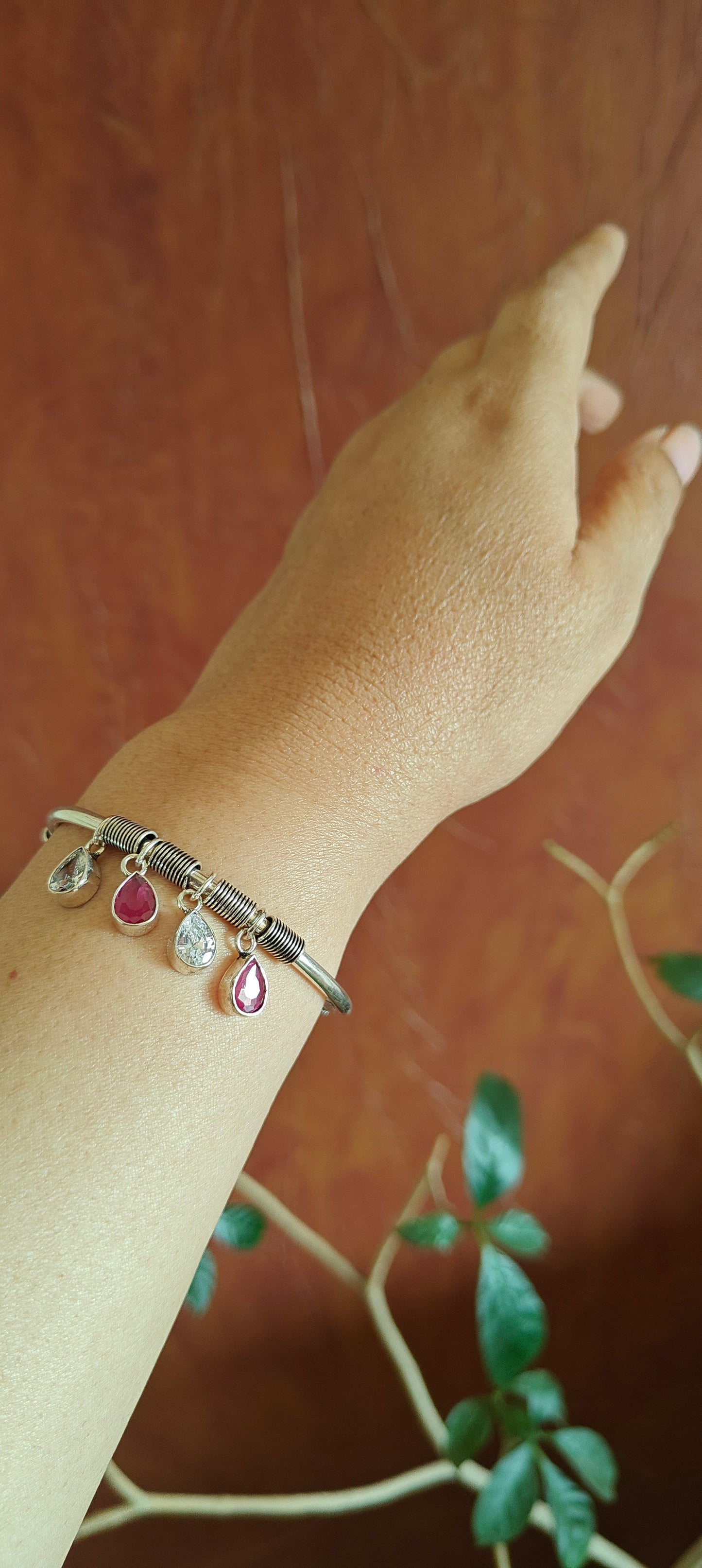 Chakrika silver(92.5) kara with stone hangings
