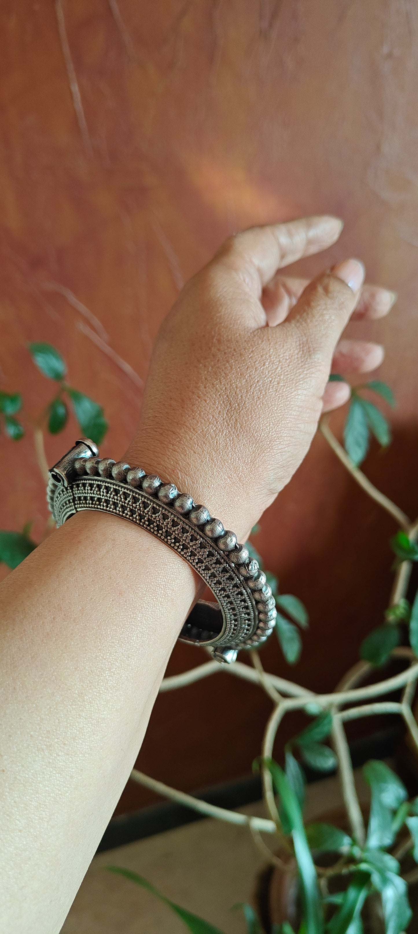 Bead kara(Bangle) in silver finish