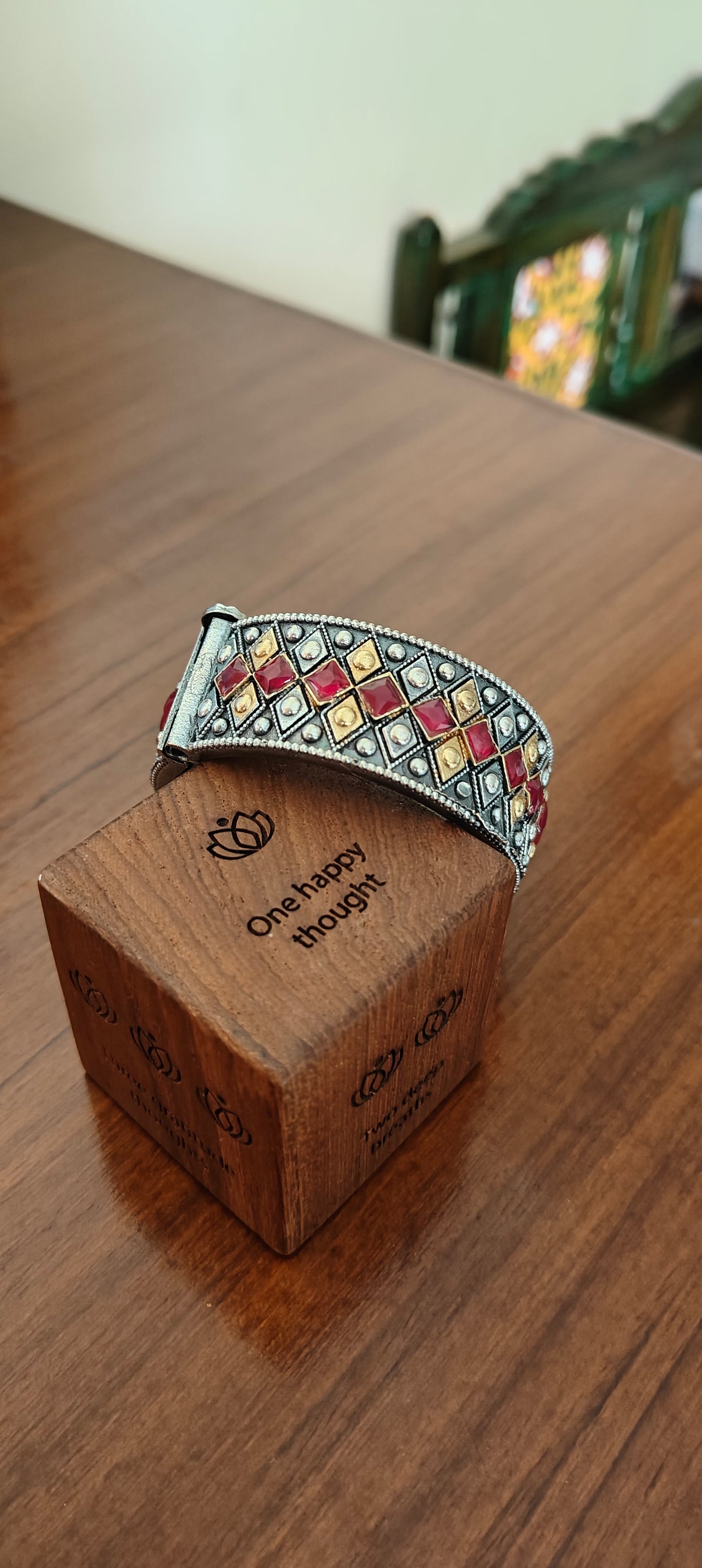 Dual tone Kara( Bangle) with red stones