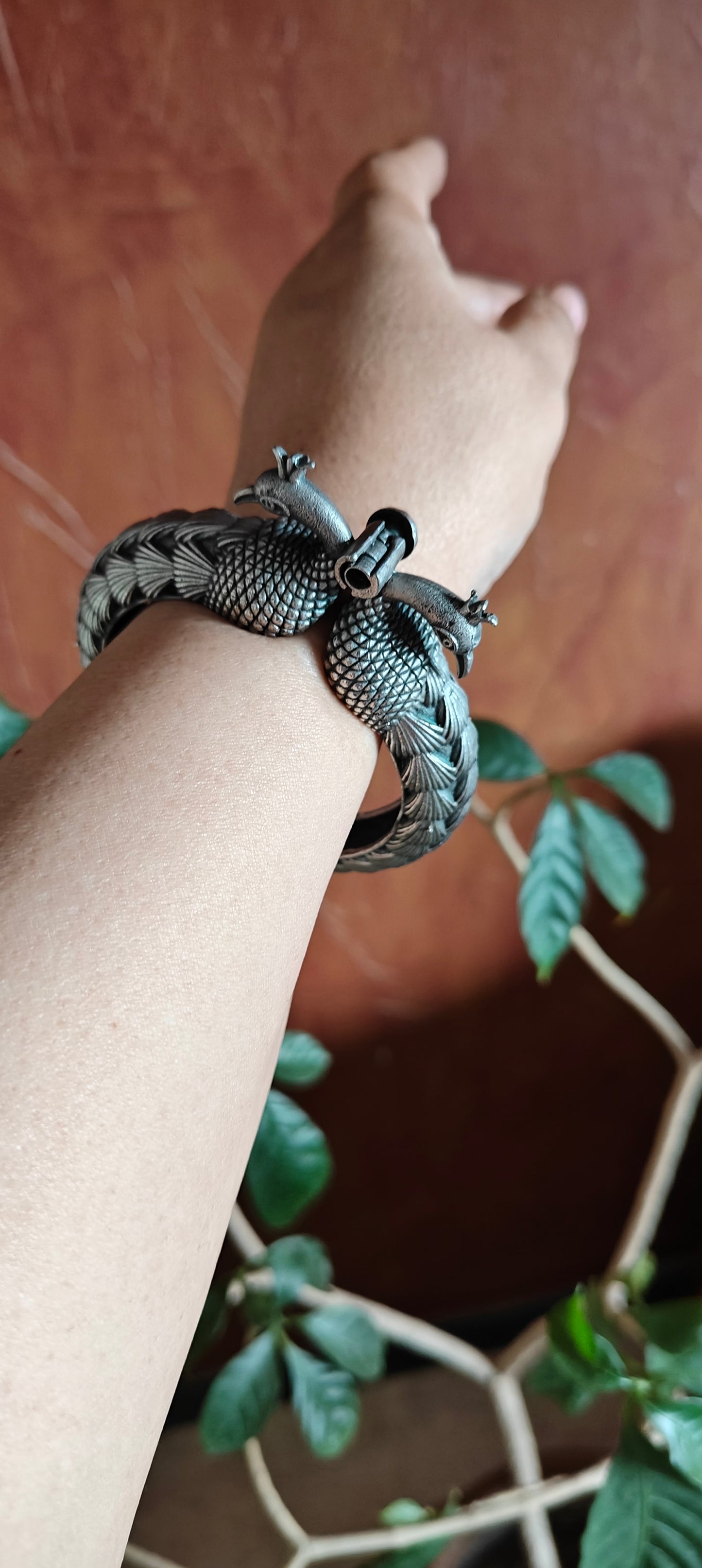 Two peacocks Kara(Bangle)with feathers
