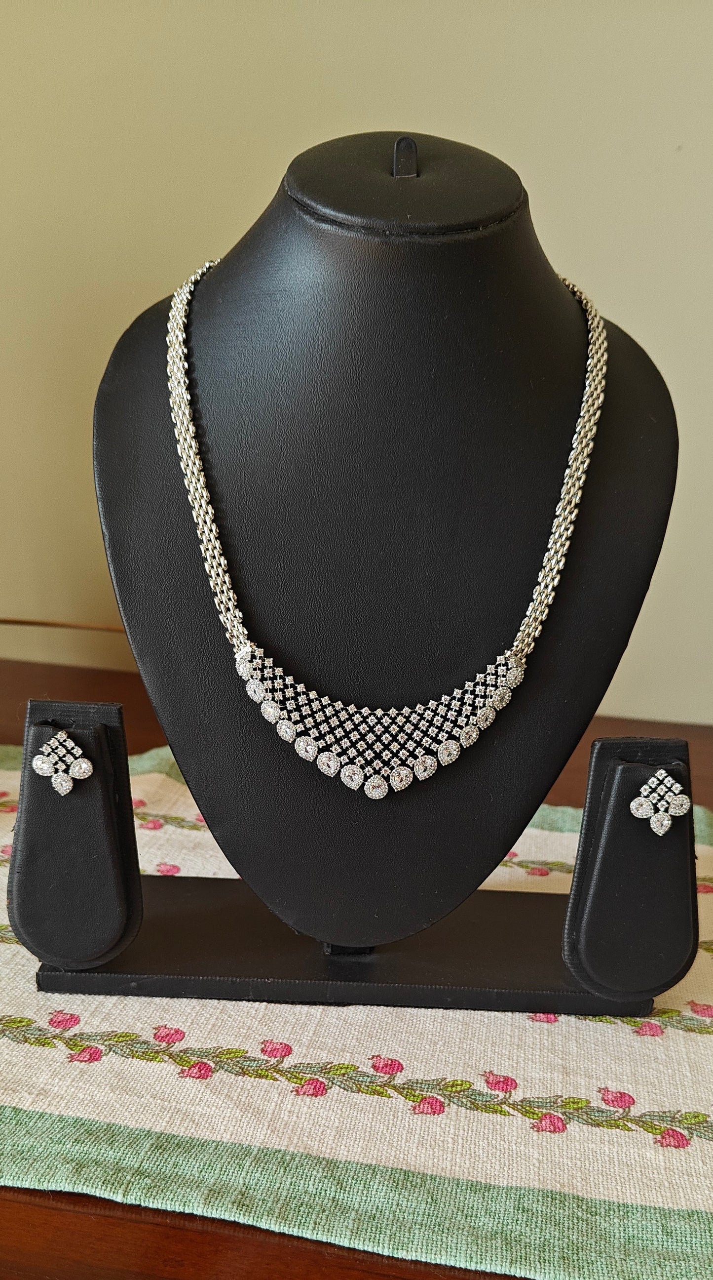 Ela set with cz in rhodium finish