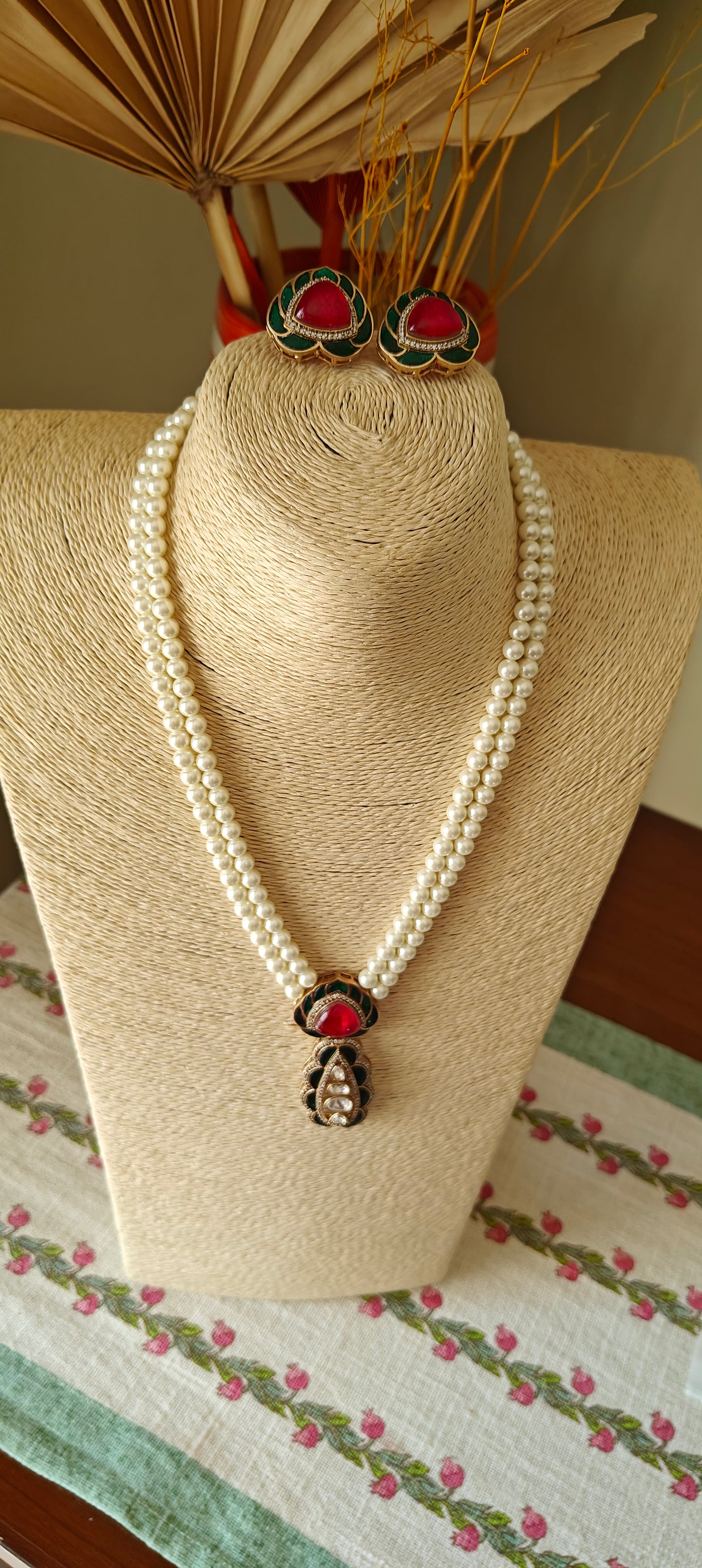 Bhanuja pearl strings set with kundan and stone
