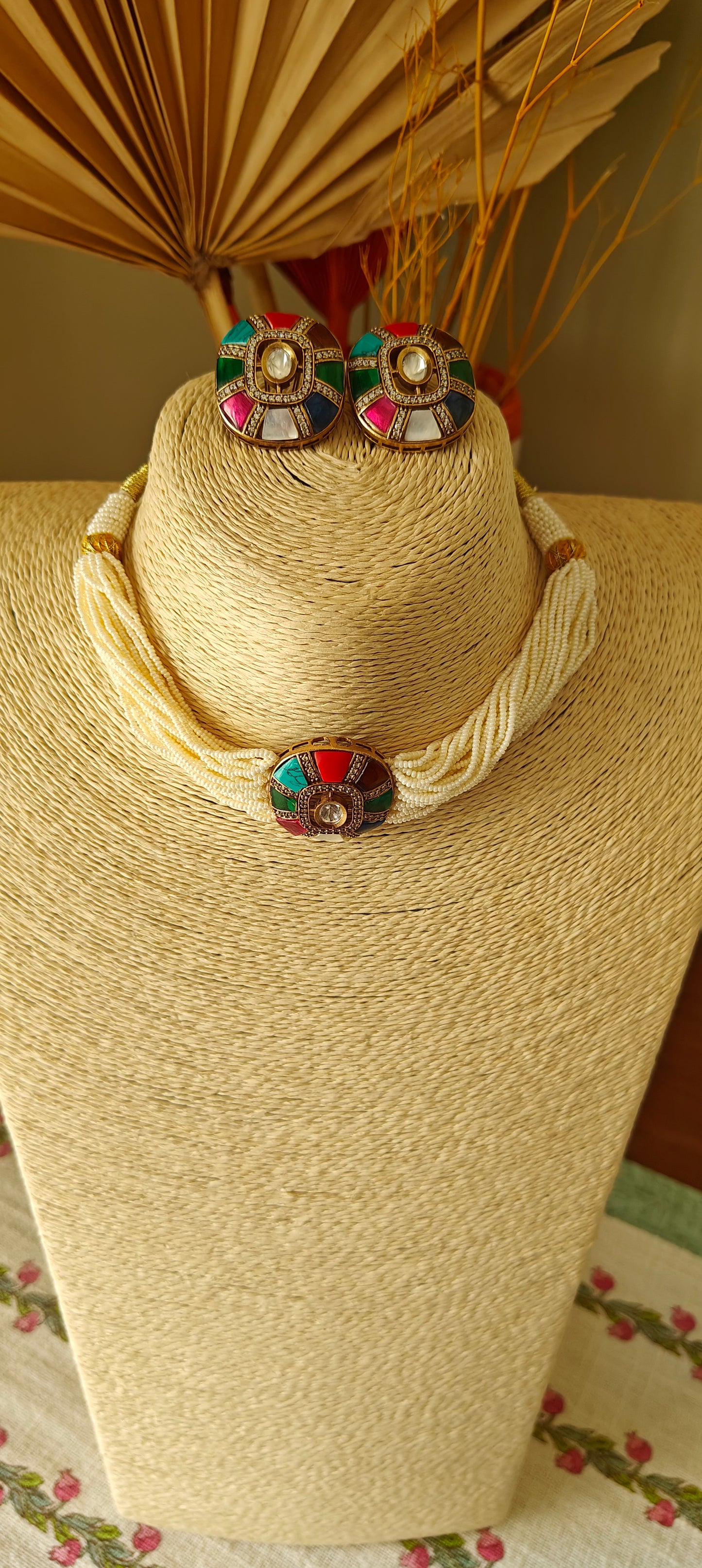 Kuvalai choker with navratan stone piece