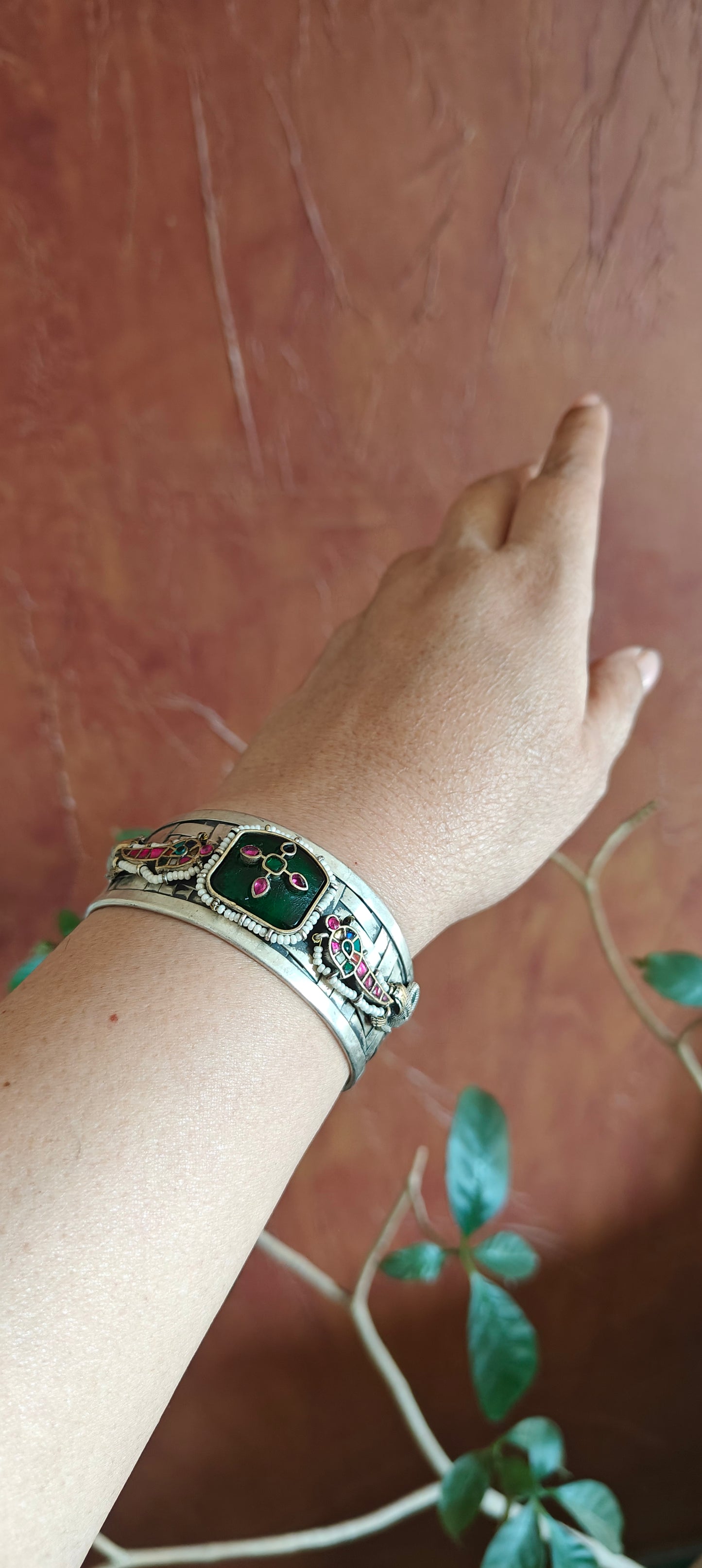 Divena kara( bangle)in double tone with kemp stones