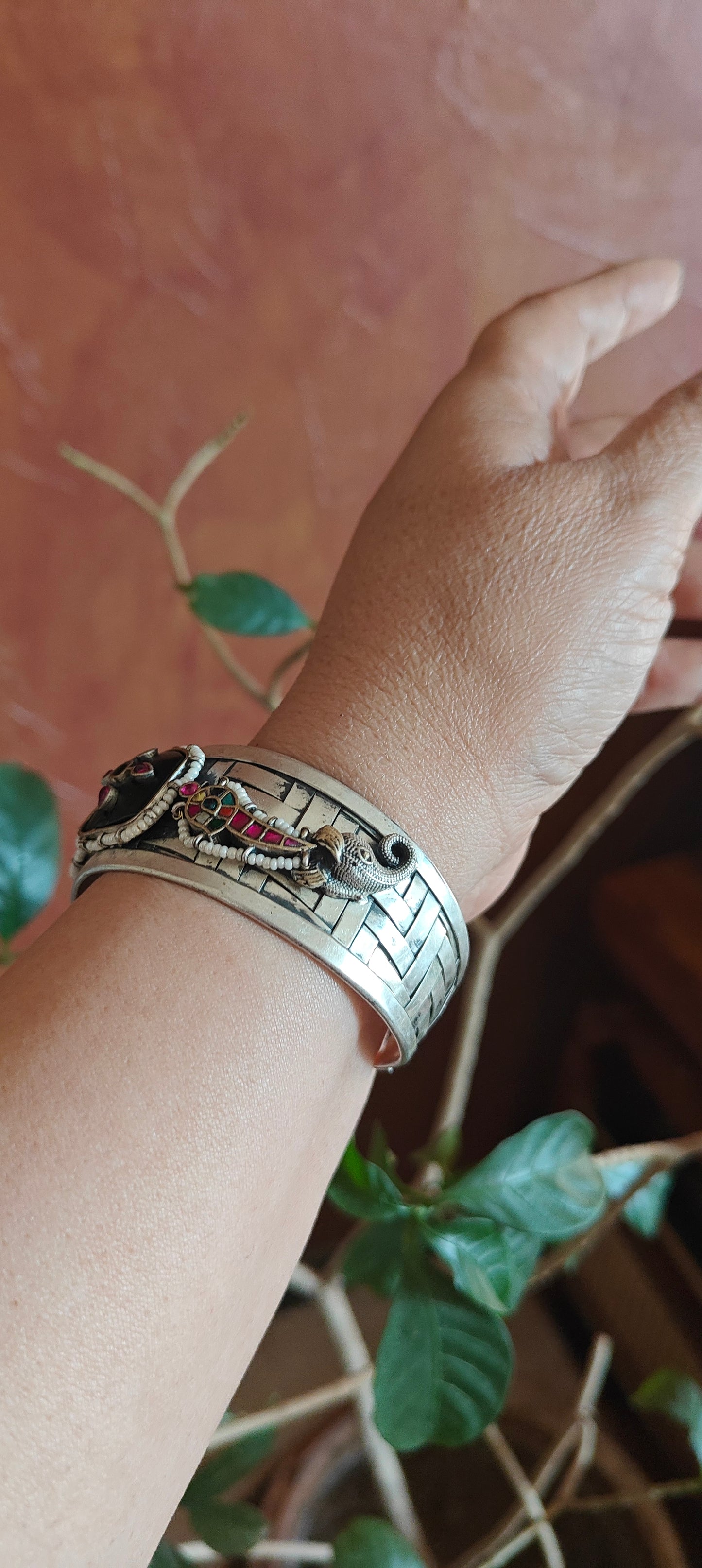 Divena kara( bangle)in double tone with kemp stones